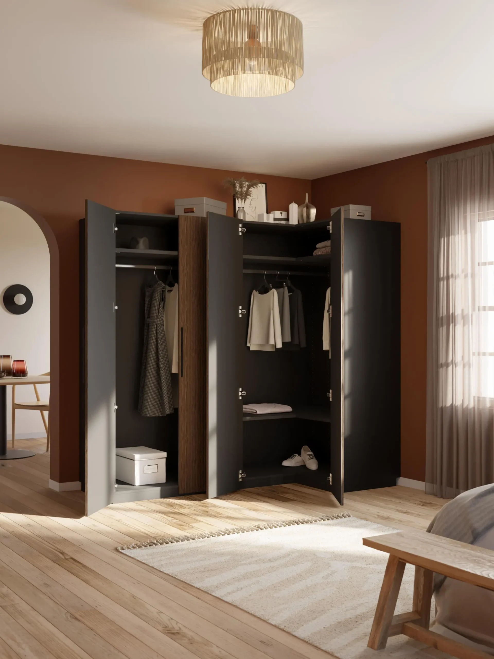 Armadio angolare componibile Simone, larg. 215 cm, diverse varianti