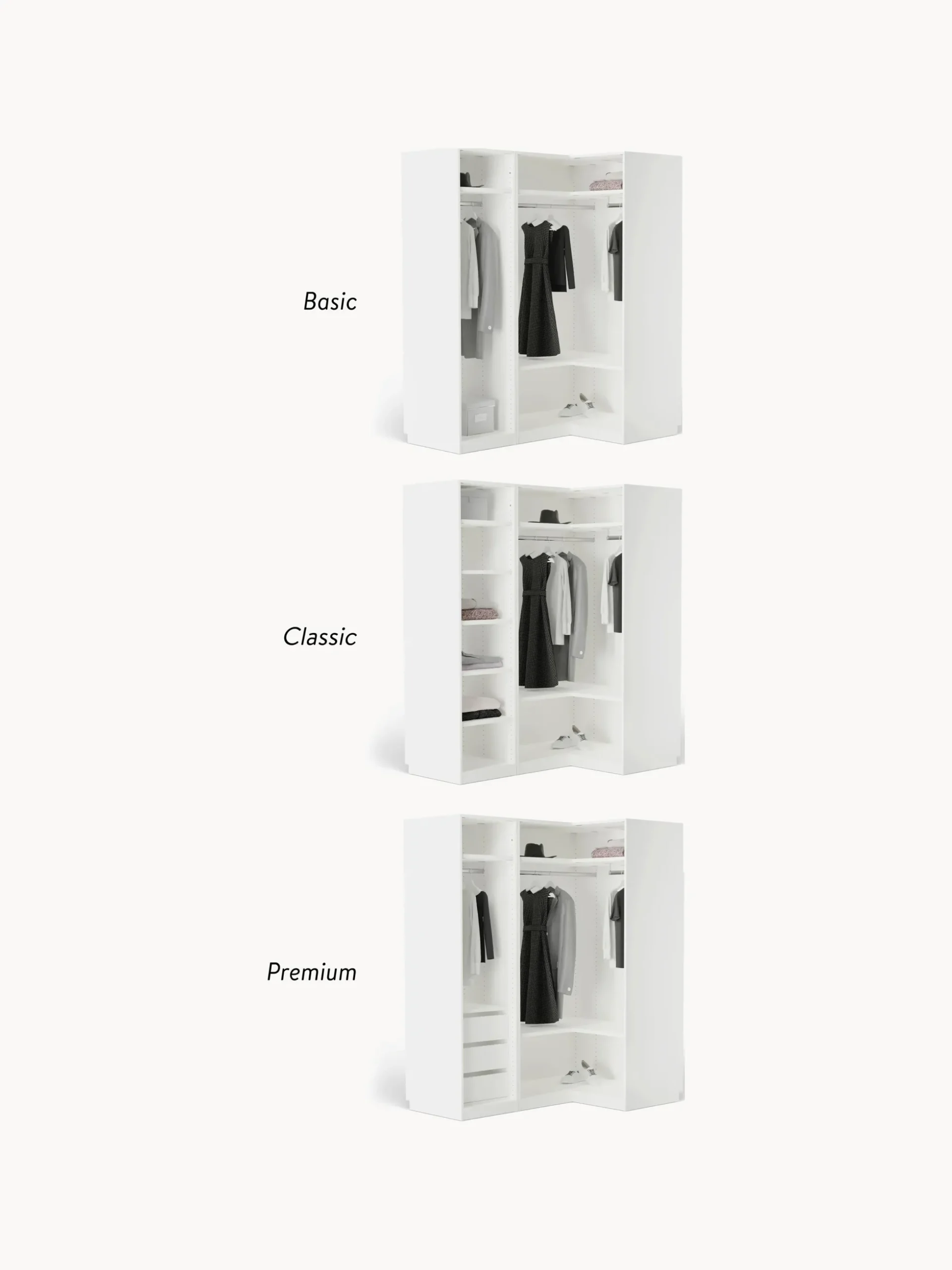 Armadio angolare componibile Charlotte, Larg. 165 cm, diverse varianti