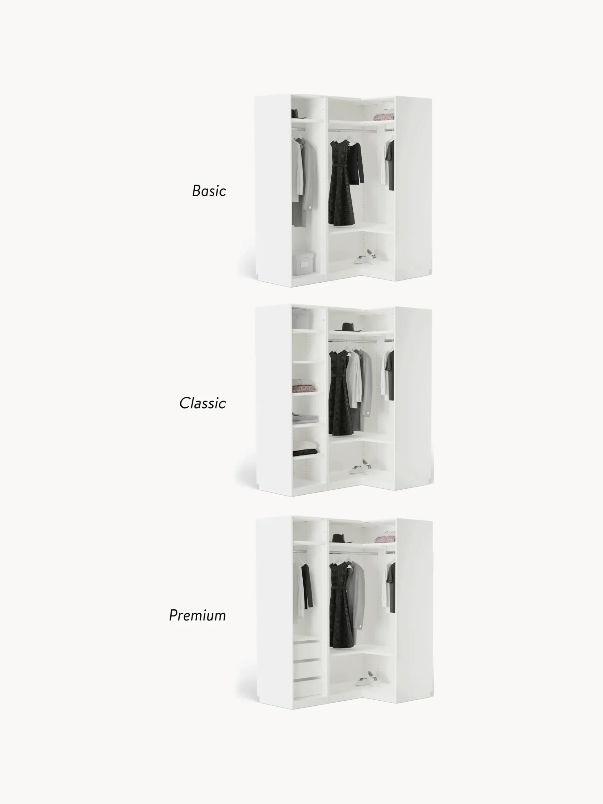 Armadio angolare componibile Charlotte, Larg. 165 cm, diverse varianti
