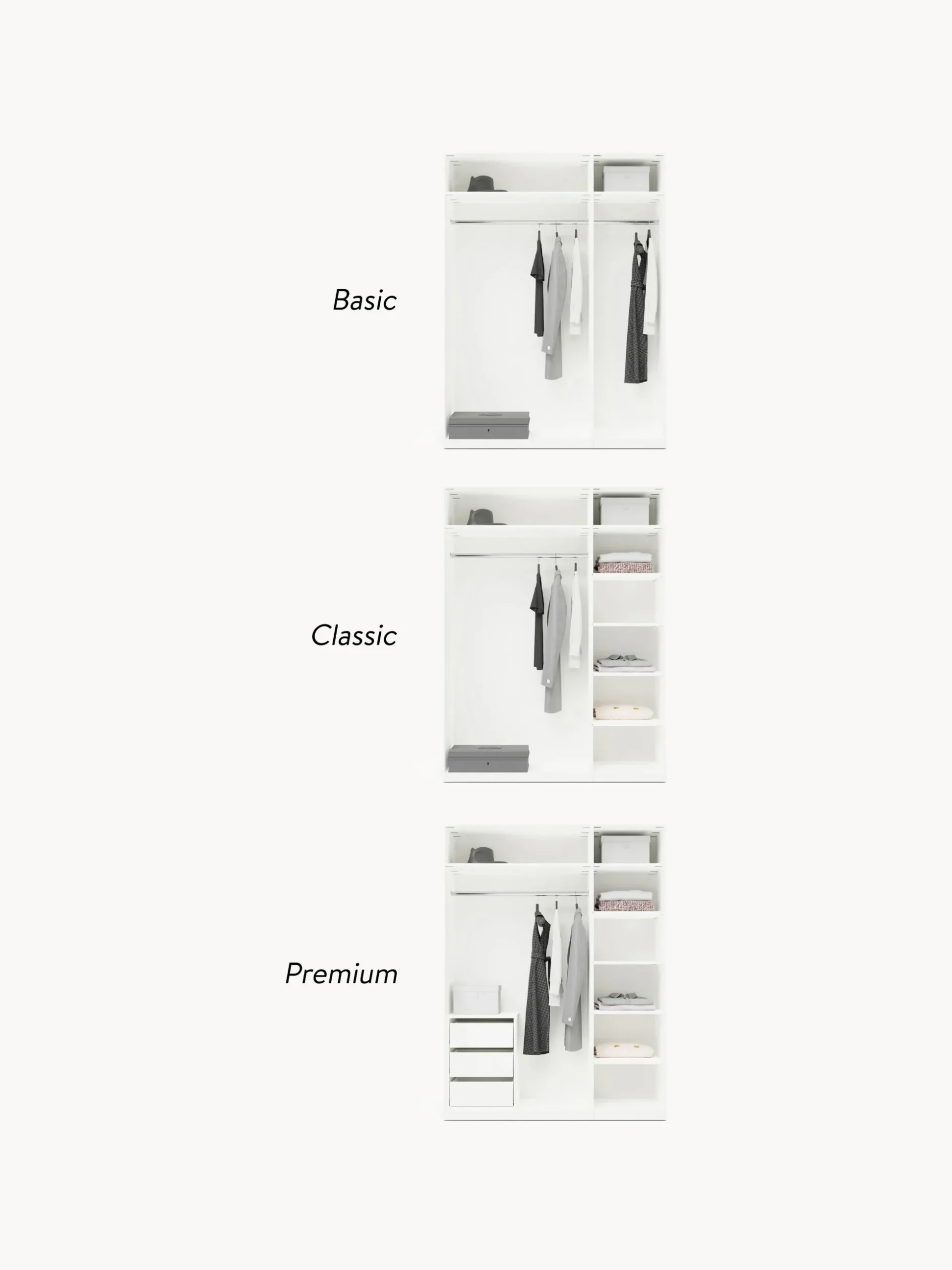 Armadio componibile con ante battenti Charlotte, Larg. 150 cm, in diverse varianti