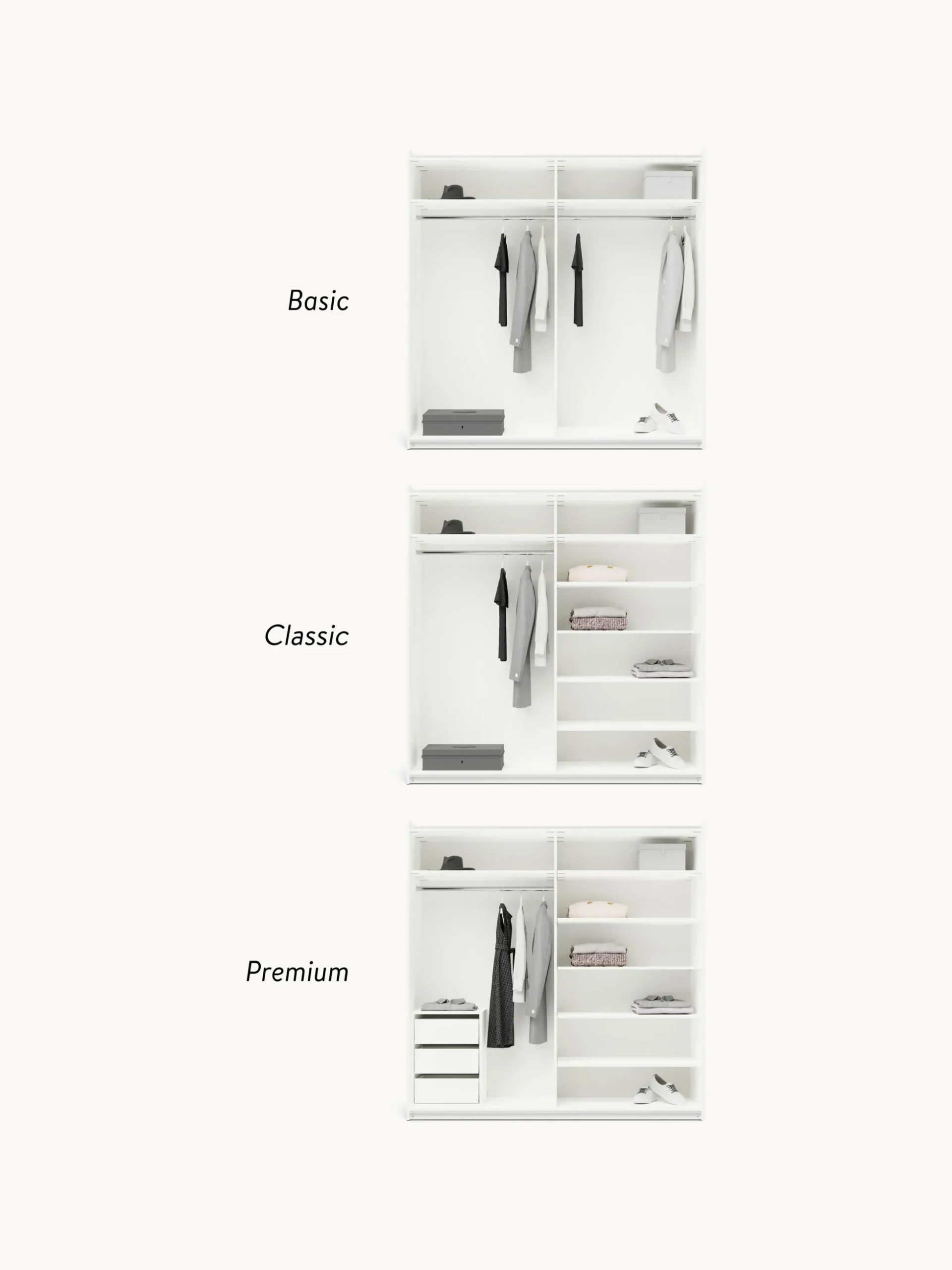 Armadio componibile con ante scorrevoli Charlotte, Larg. 200 cm, diverse varianti
