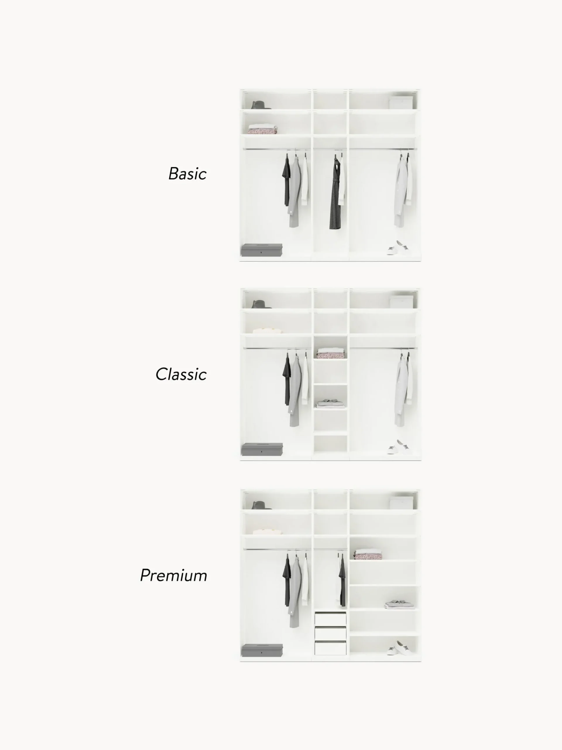 Armadio componibile con ante battenti Charlotte, Larg. 250 cm, in diverse varianti