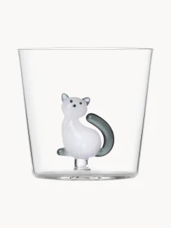 Bicchiere in vetro borosilicato fatto a mano Tabby Cat