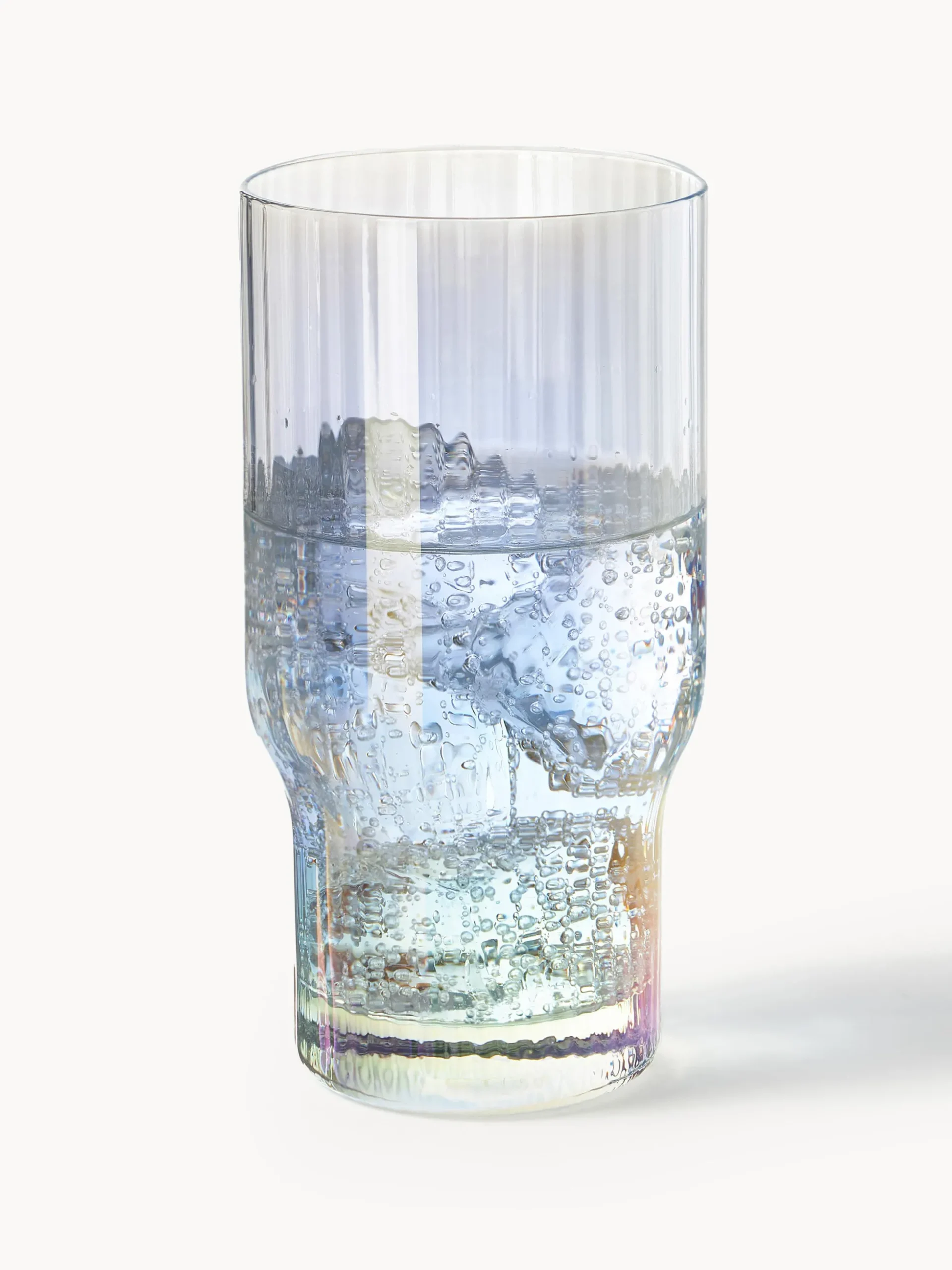 Bicchieri da long drink in vetro soffiato con millerighe iridescenti Juno, set da 4
