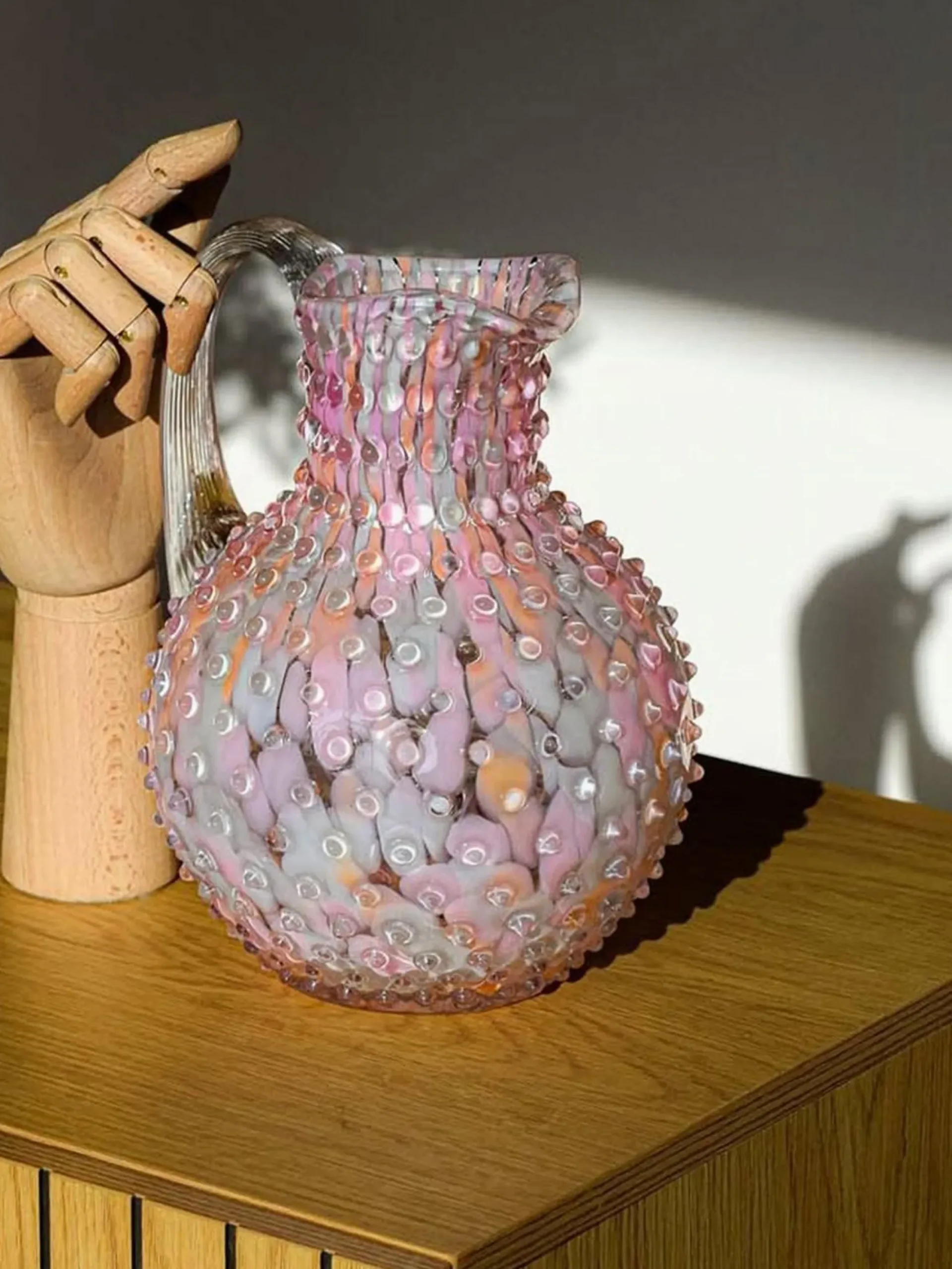 Brocca in vetro soffiato Hobnail, 2 L