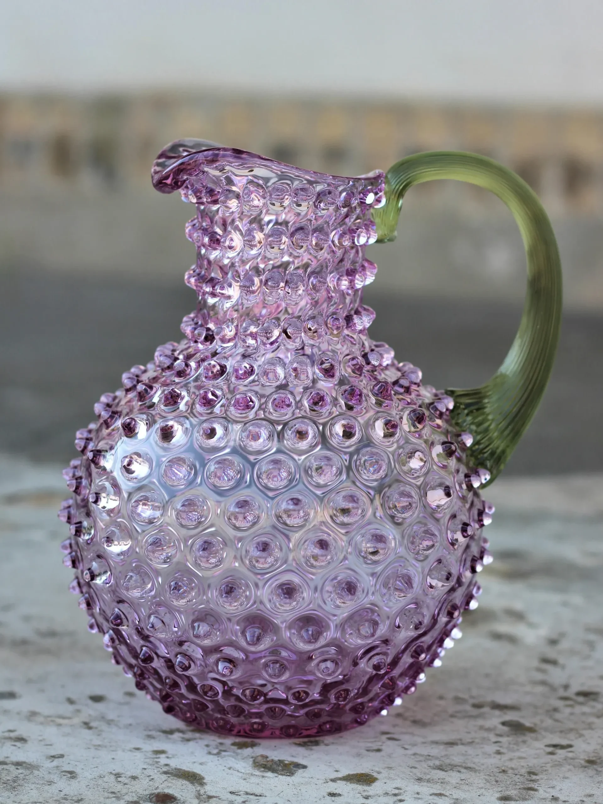 Brocca in vetro soffiato Hobnail 2 L