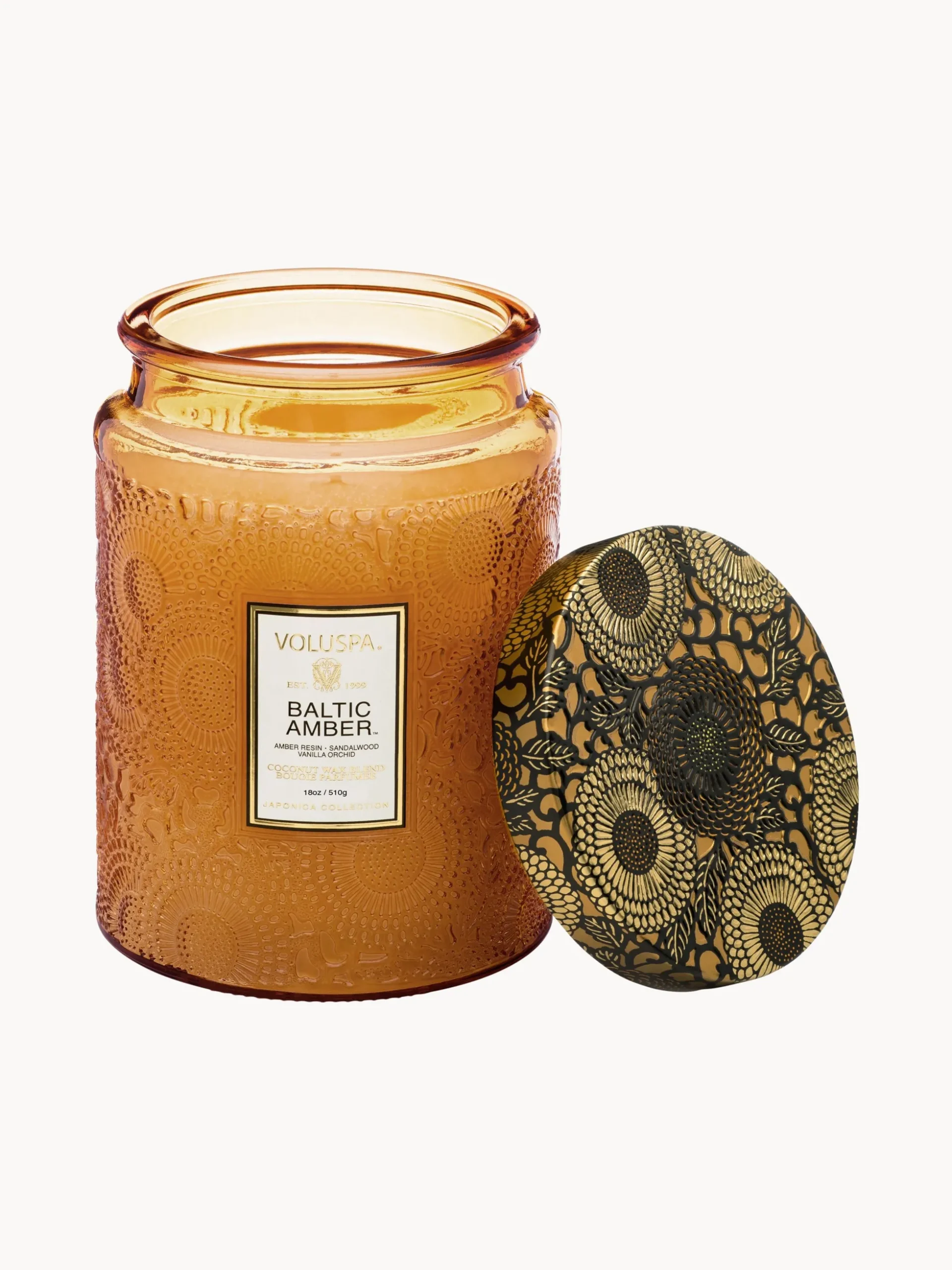 Candela profumata fatta a mano Japonica Collection (resina ambrata, legno di sandalo, cedro e orchidea vaniglia)