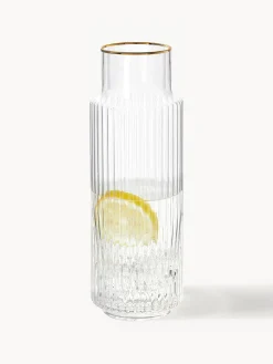 Caraffa in vetro soffiato con bordo dorato Aleo, 1 L