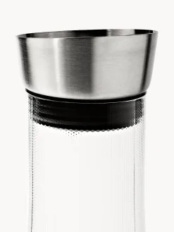 Caraffa in vetro soffiato con scanalatura in rilievo e tappo Oli, 1 L