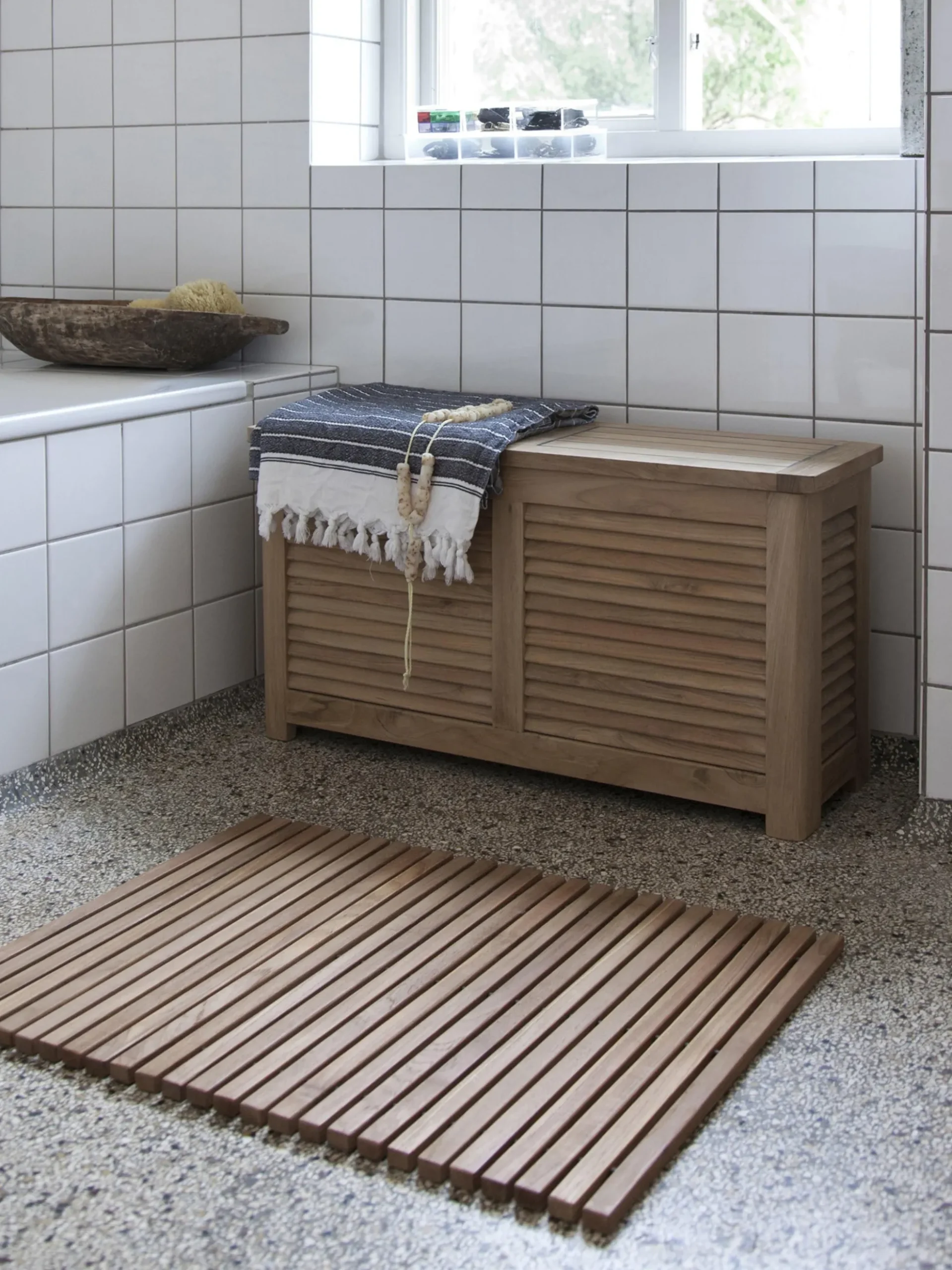 Cassapanca stretta in legno di teak fatta a mano Storage