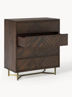 Cassettiera in legno di mango con motivo spina di pesce Luca