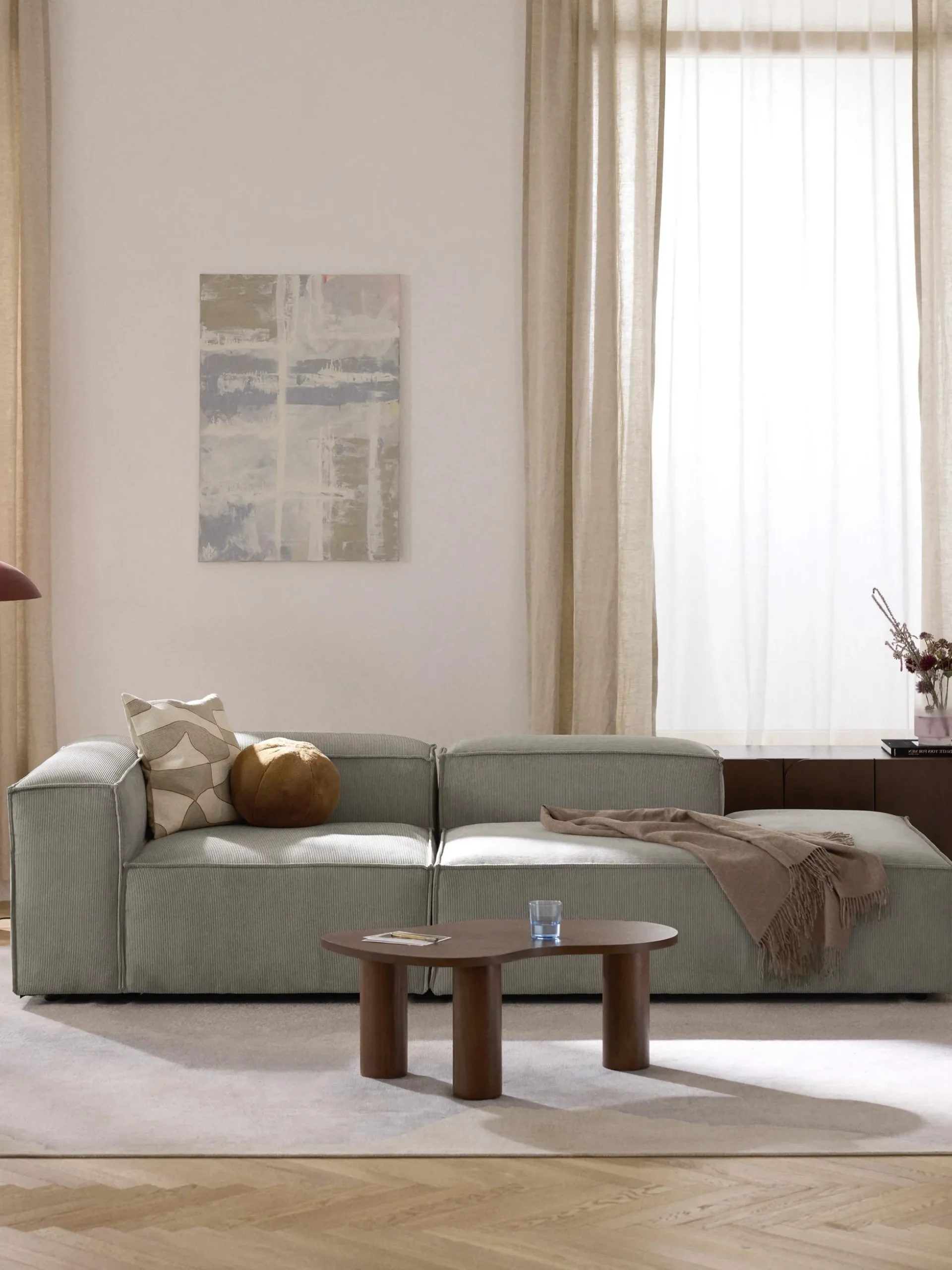 Chaise longue componibile in velluto a coste Lennon