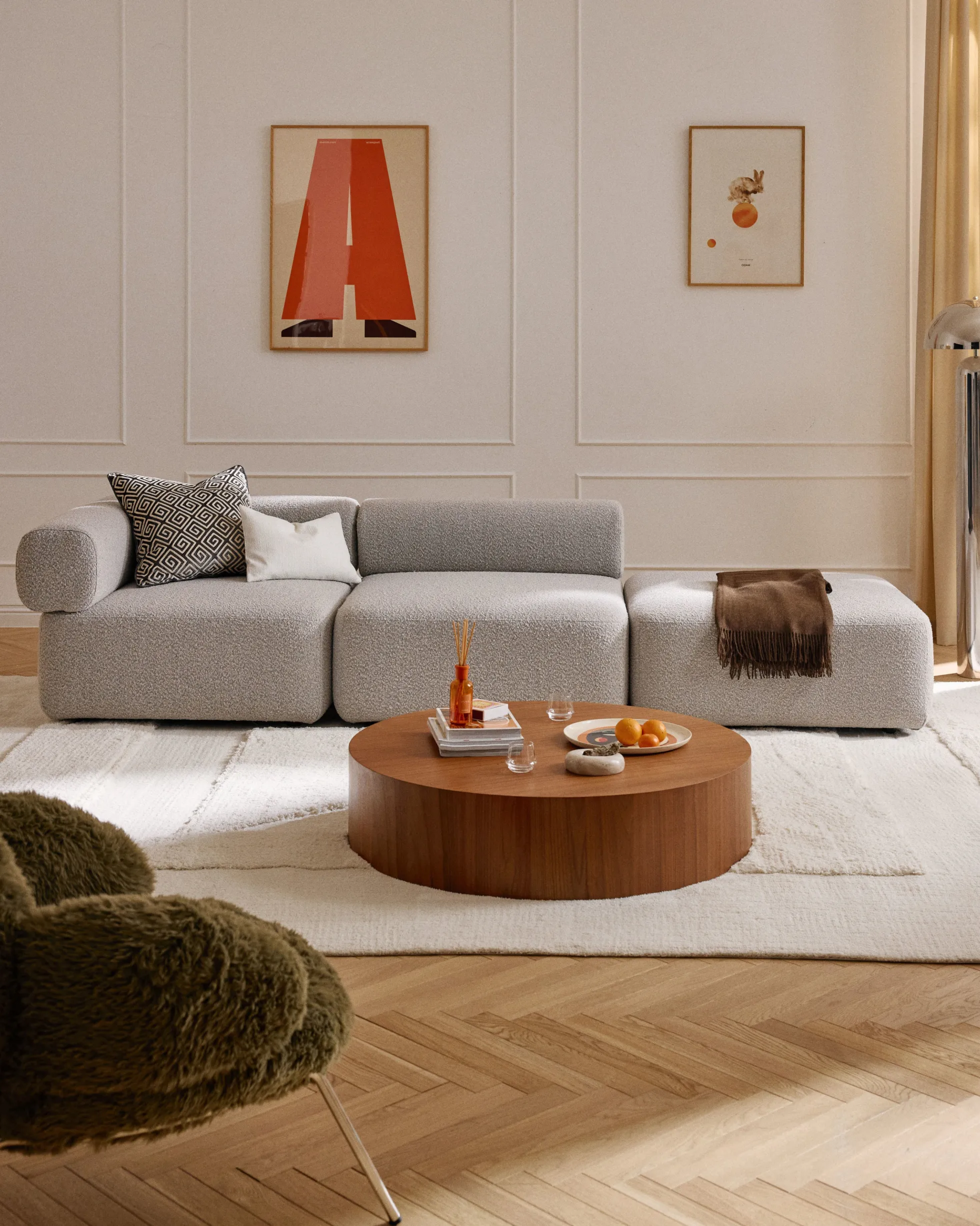 Chaise longue componibile in bouclé Anton