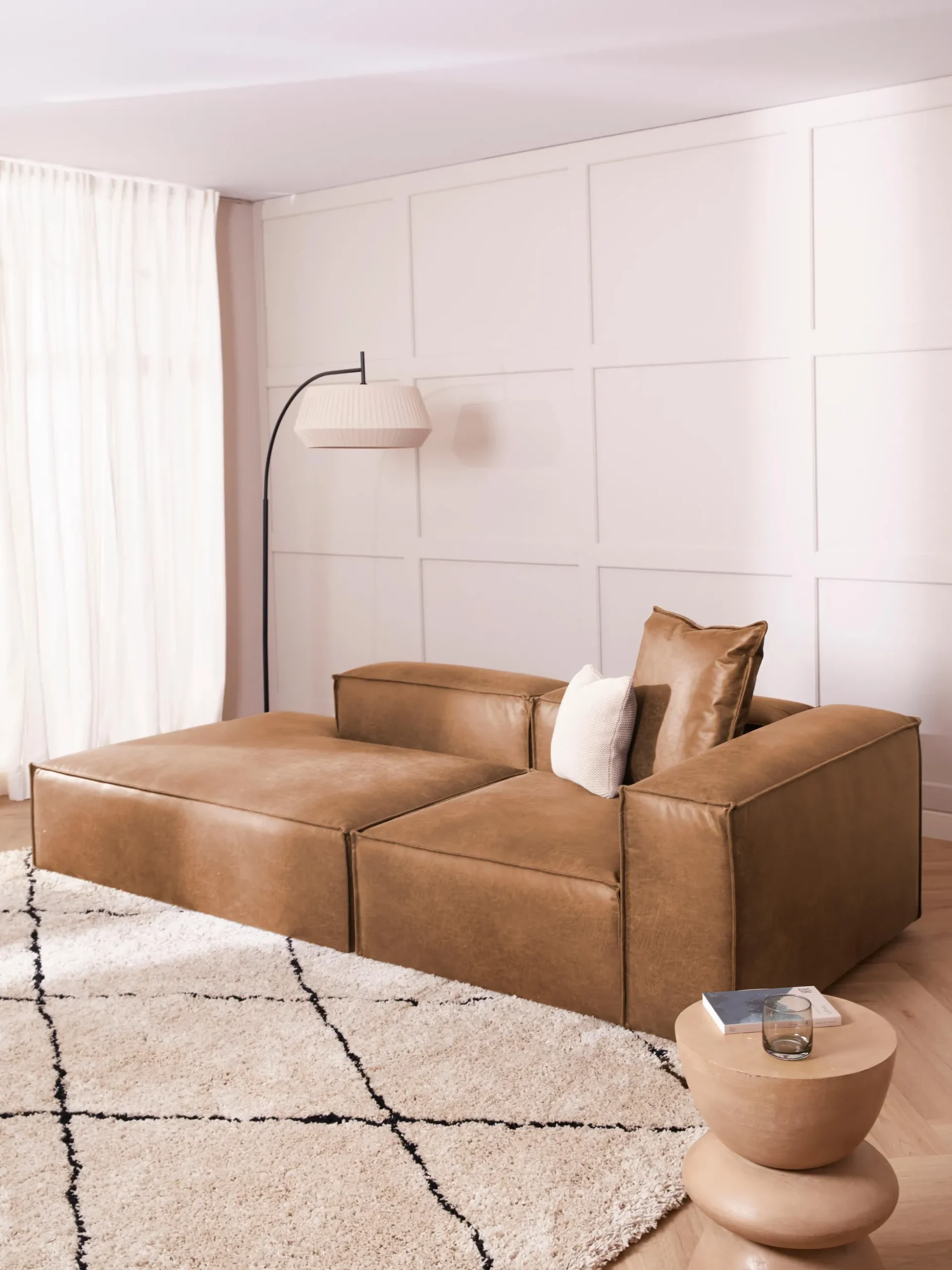Chaise longue componibile in pelle Lennon