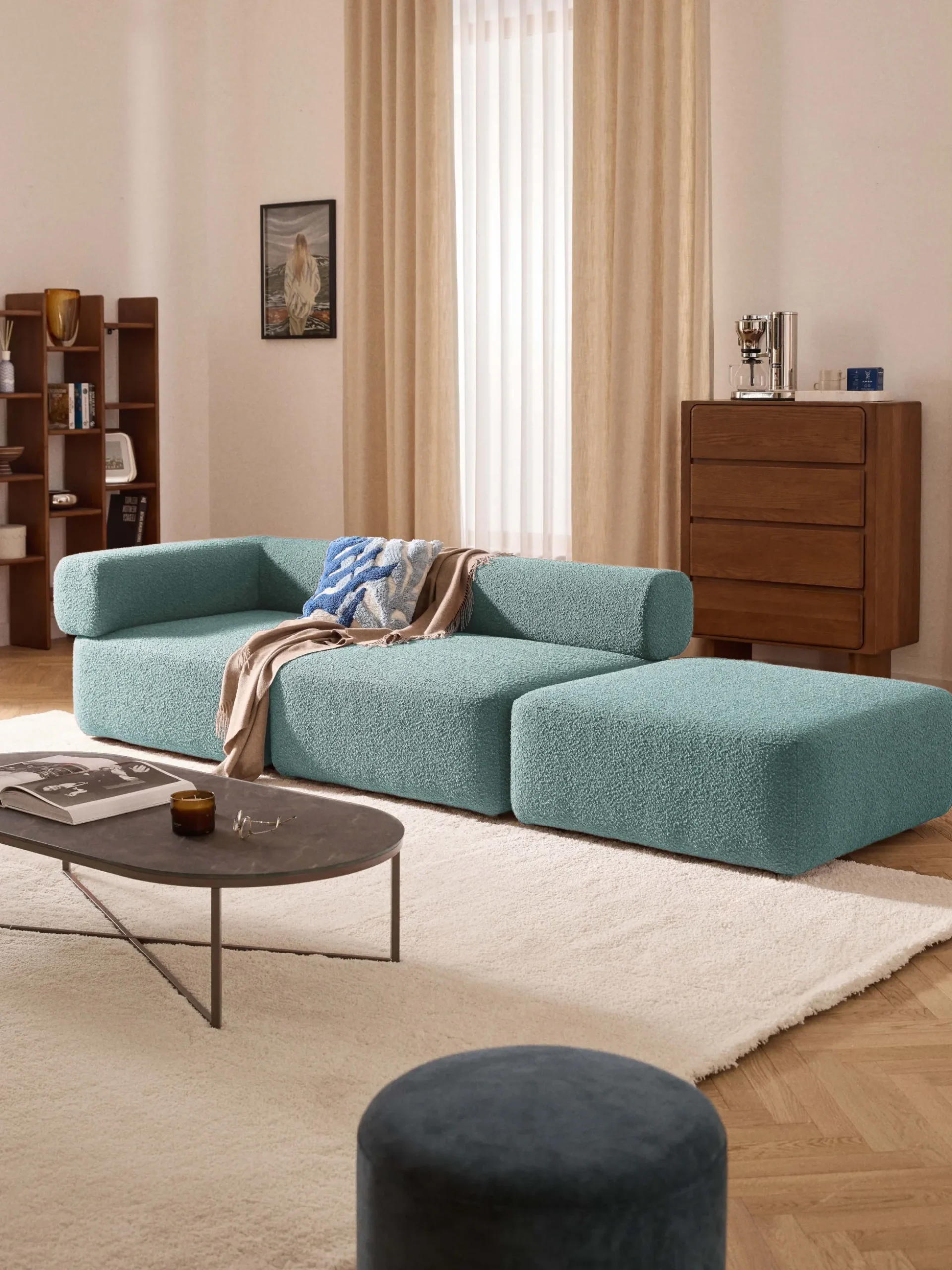 Chaise longue componibile in bouclé Anton