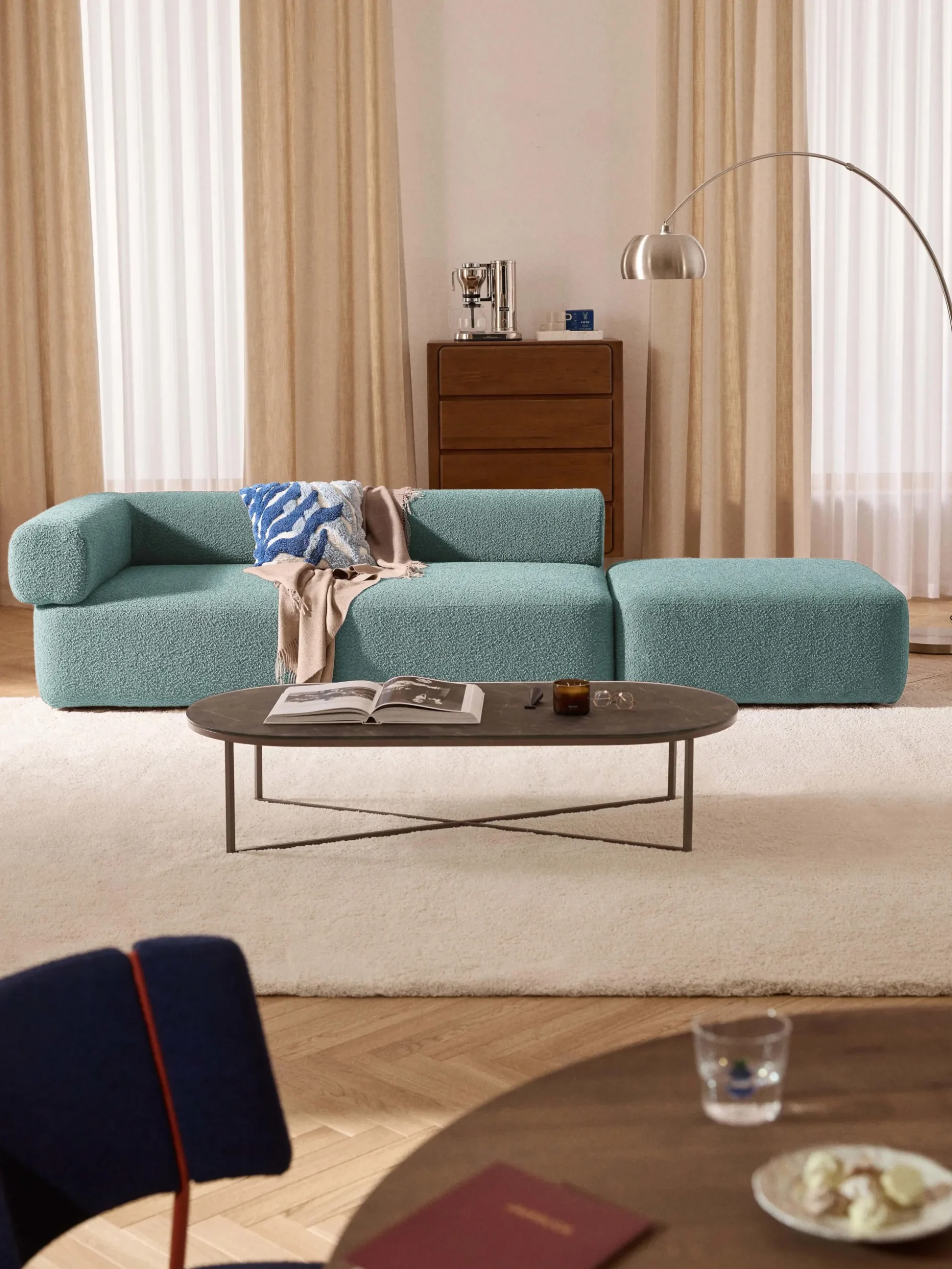 Chaise longue componibile in bouclé Anton