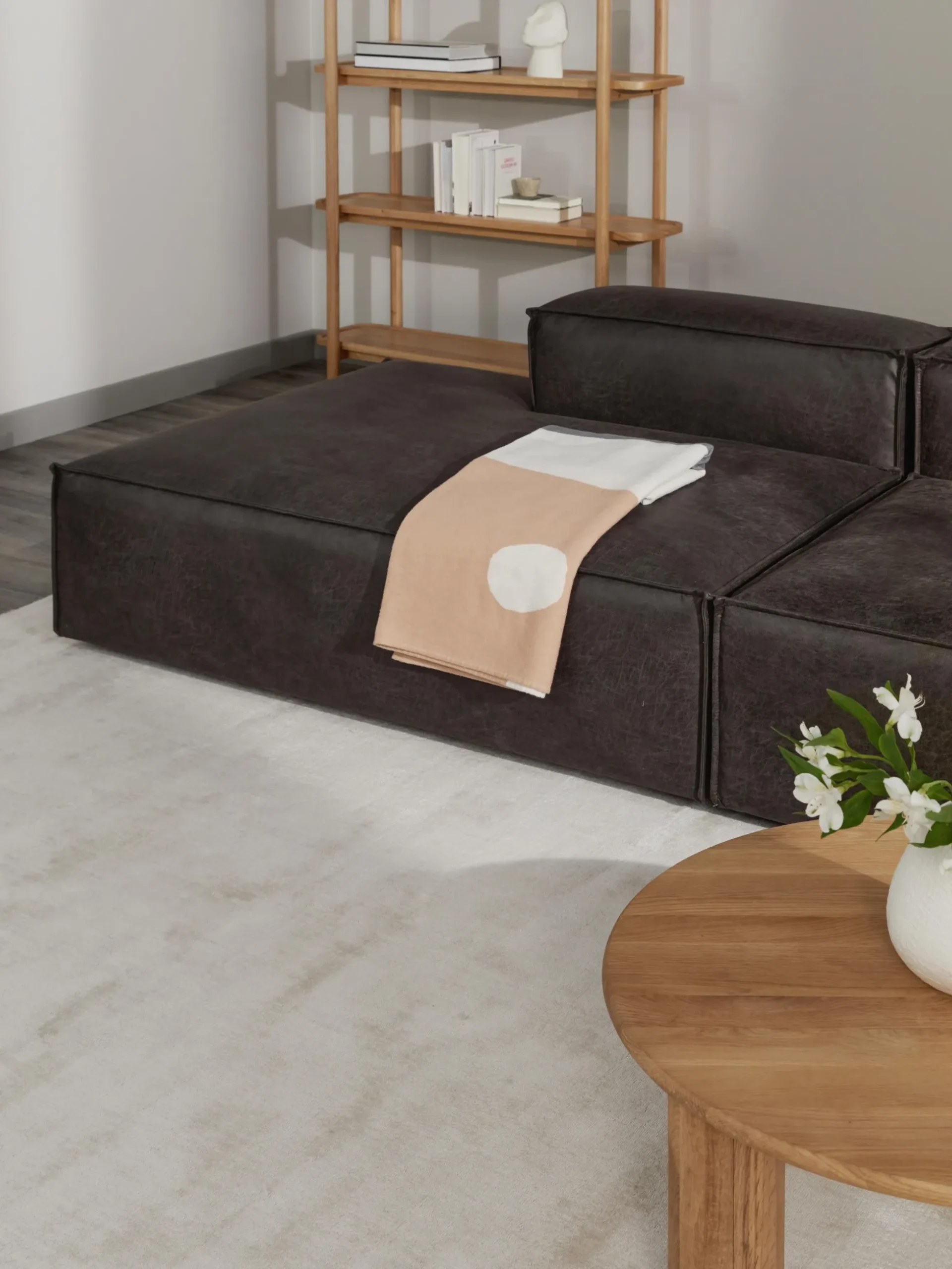 Chaise longue XL componibile in pelle Lennon