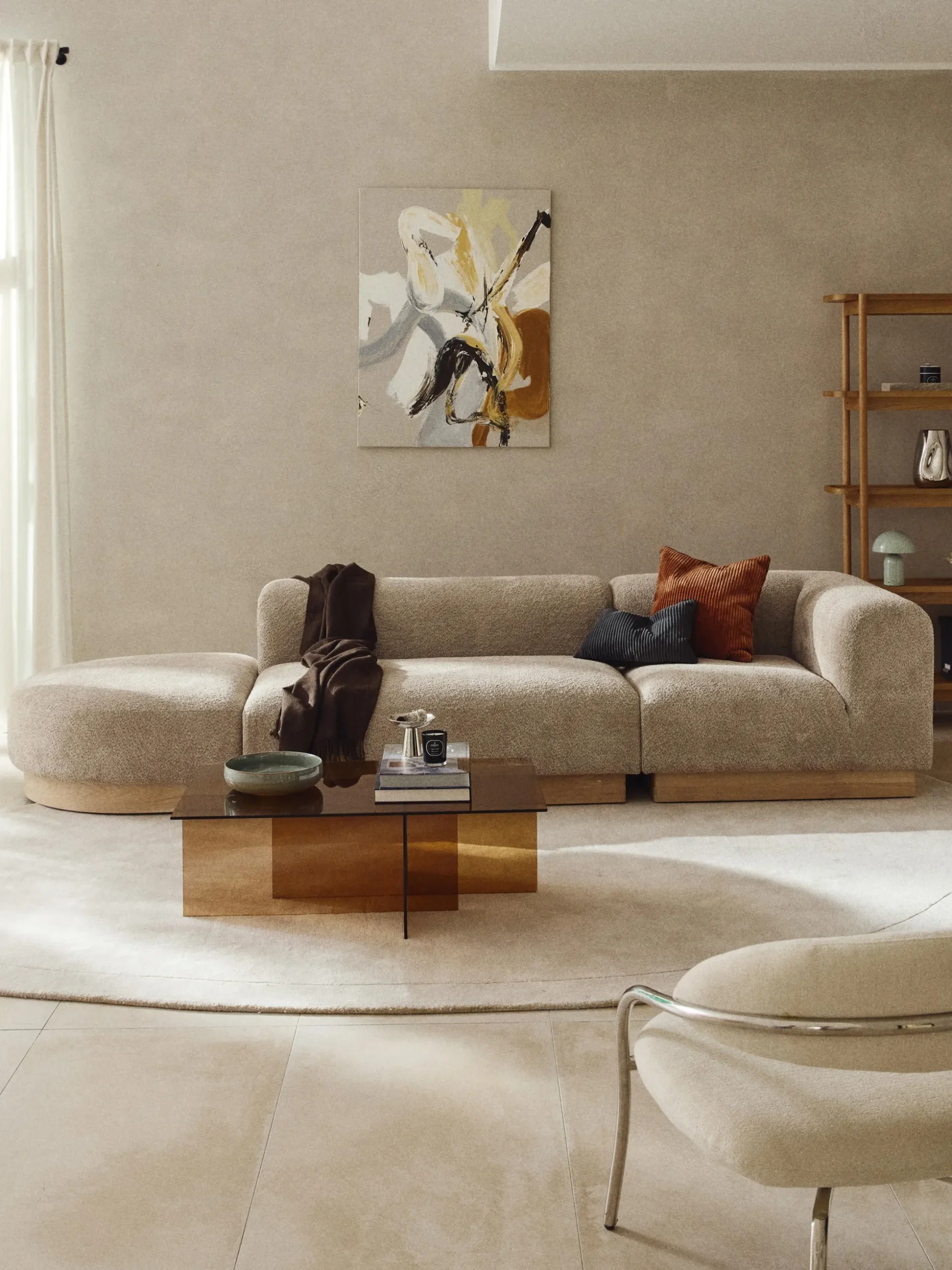 Chaise lounge componibile in teddy bouclé con poggiapiedi (sinistra/destra) Natalie