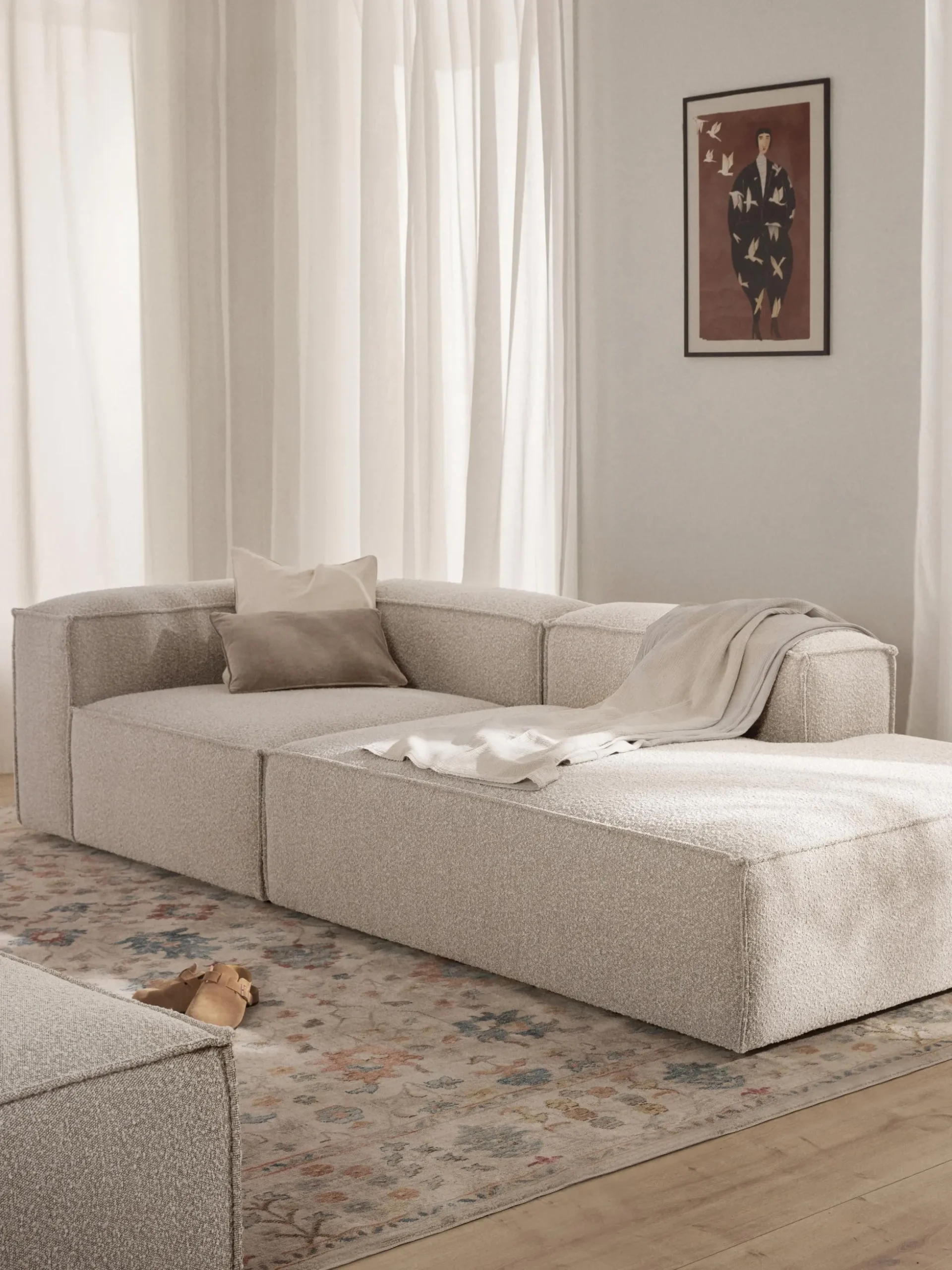 Chaise loungue componibile in bouclé Lennon