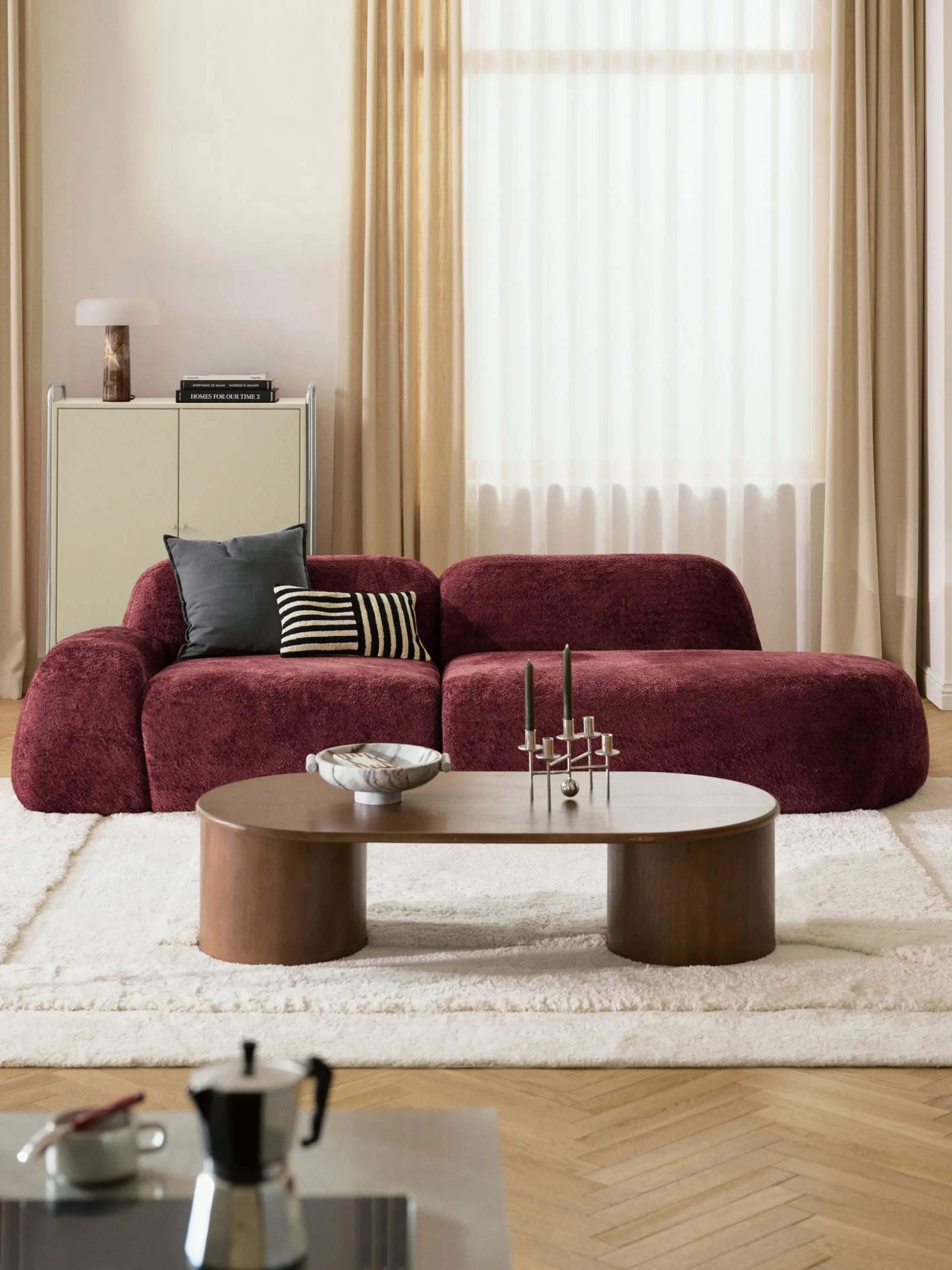 Chaise longue in teddy bouclé Wolke