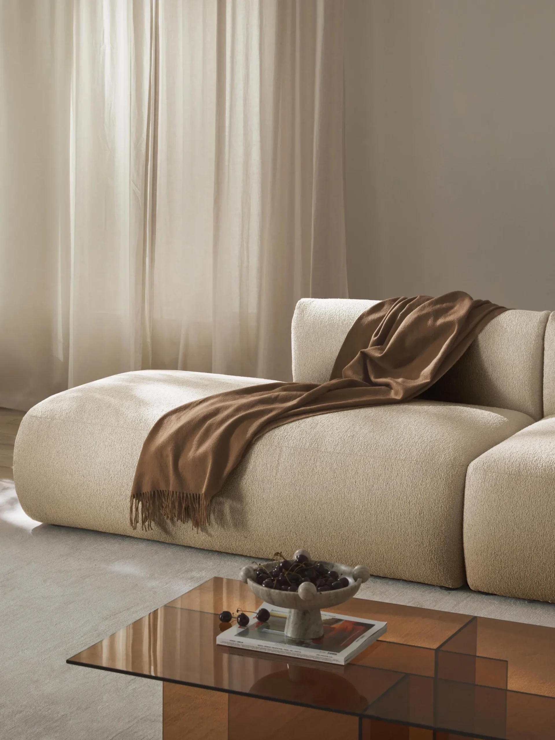 Chaise longue XL componibile in bouclé Sofia