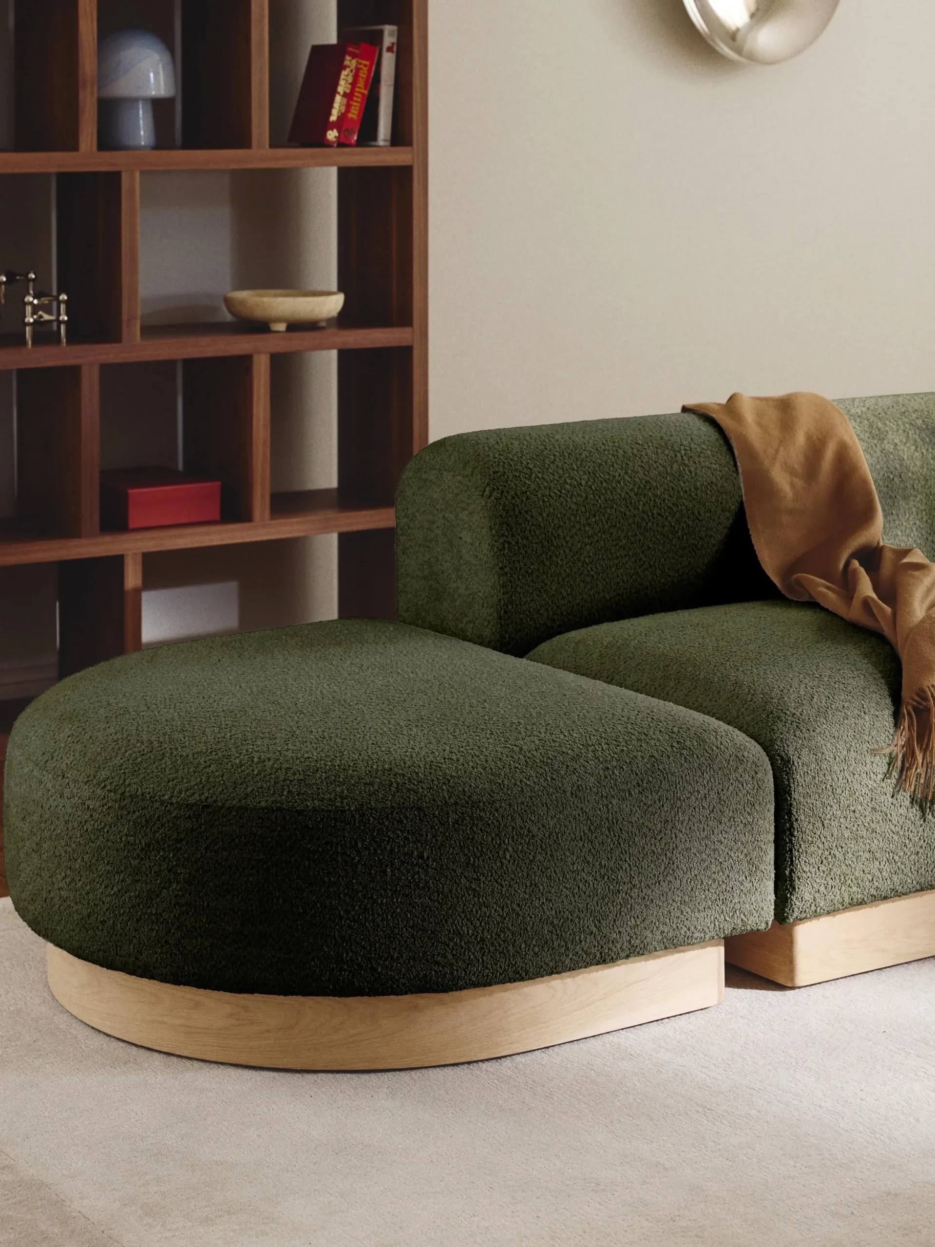 Chaise lounge componibile in teddy bouclé con poggiapiedi (sinistra/destra) Natalie