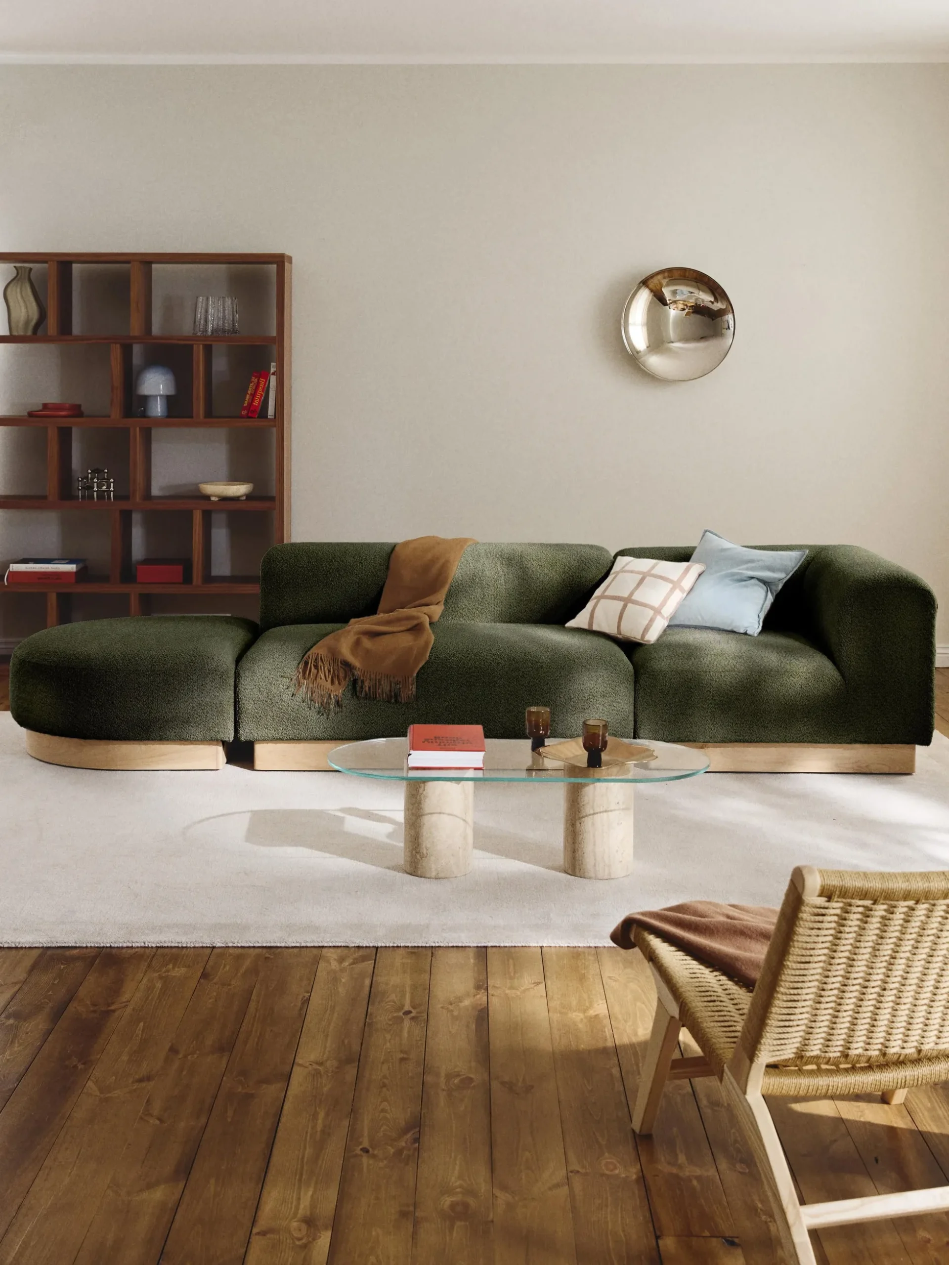 Chaise lounge componibile in teddy bouclé con poggiapiedi (sinistra/destra) Natalie