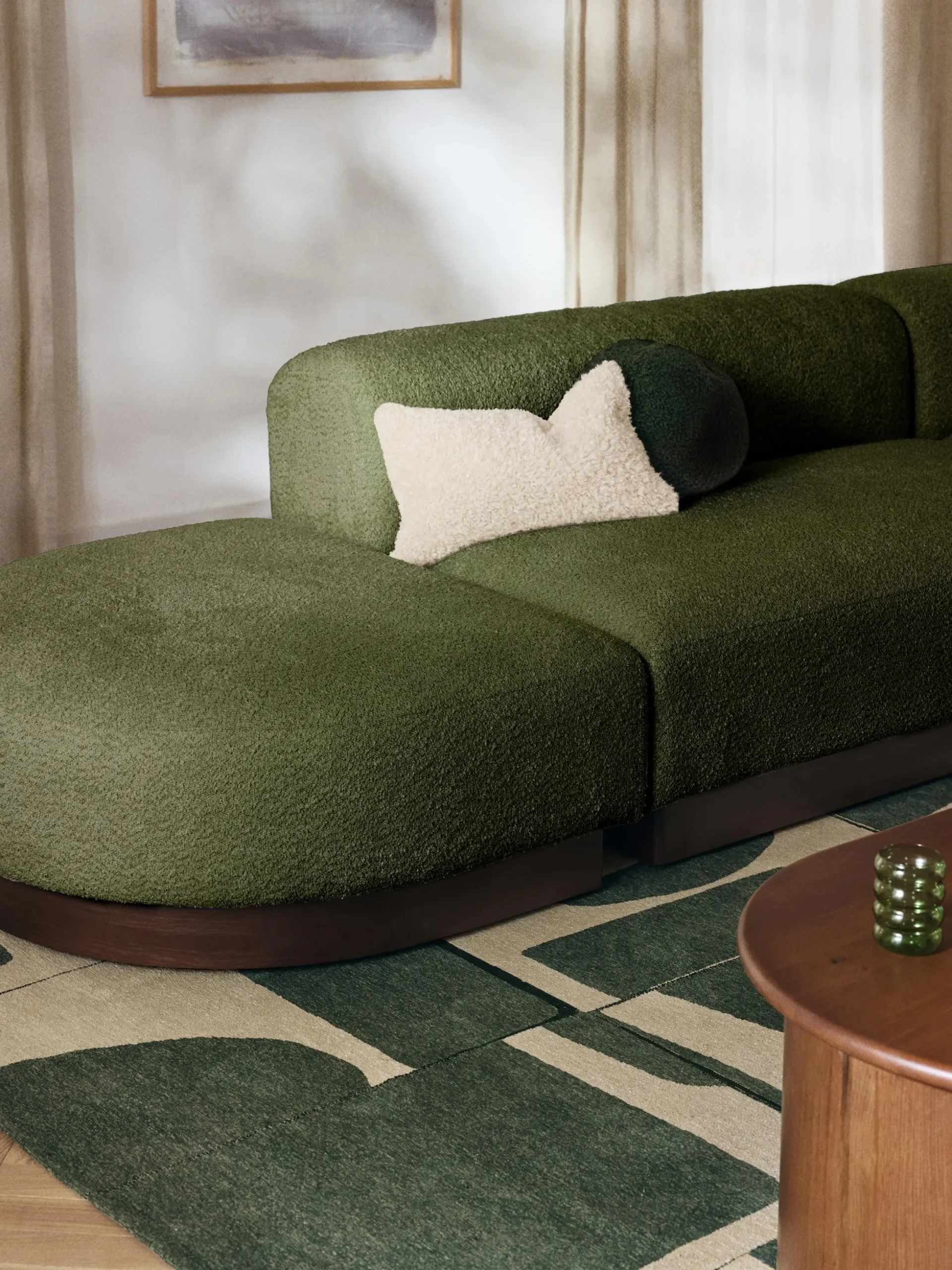 Chaise lounge componibile in teddy bouclé con poggiapiedi (sinistra/destra) Natalie