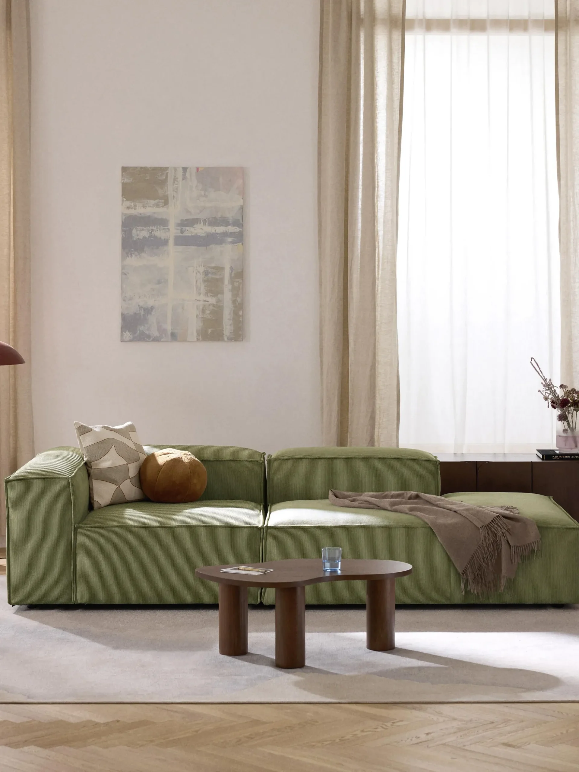 Chaise loungue componibile in velluto a coste Lennon