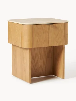 Comodino in legno con piano in travertino Zumi