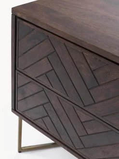 Comodino in legno di mango con motivo spina di pesce Luca