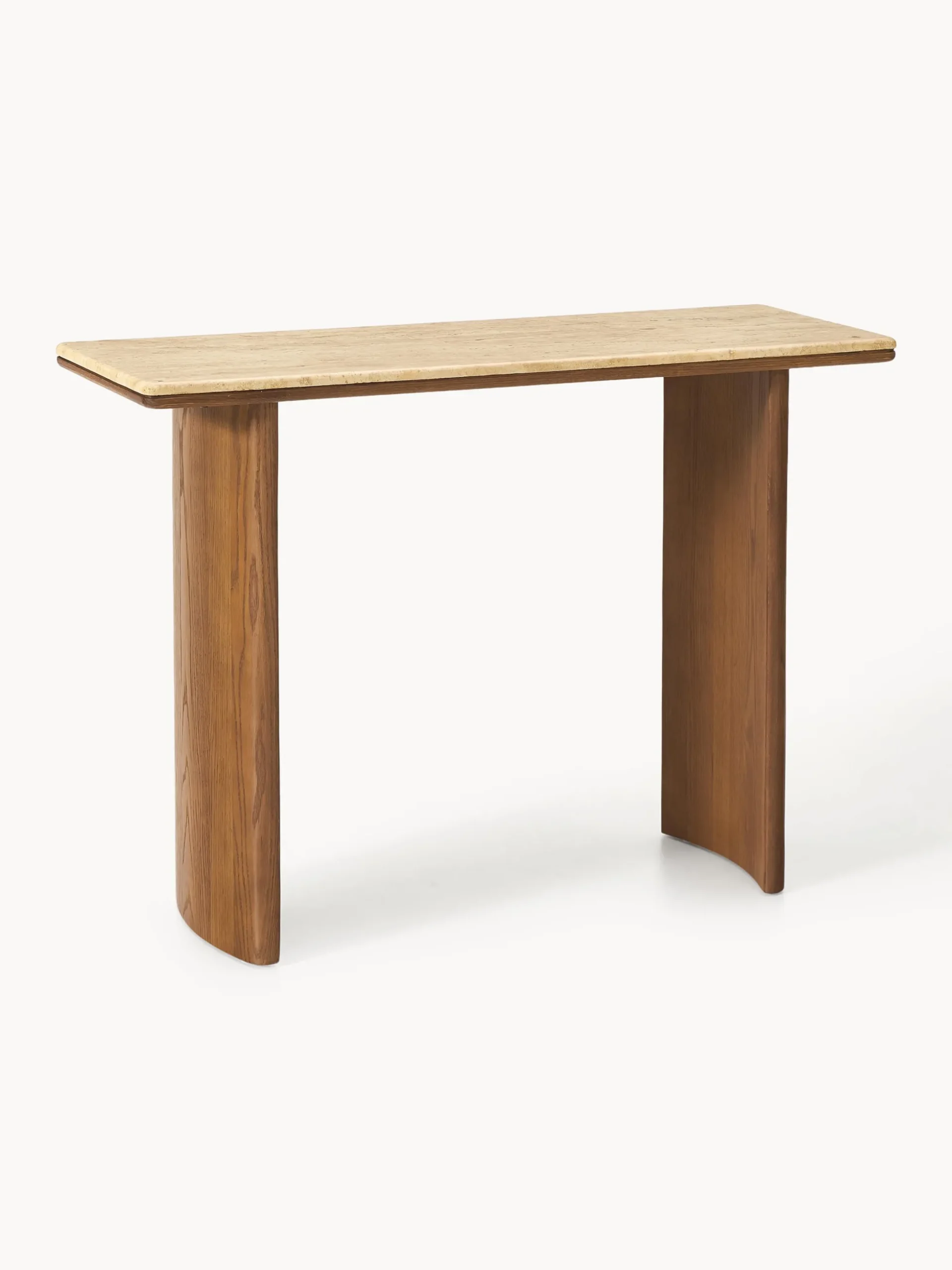 Consolle in legno di quercia con piano in travertino Chandler