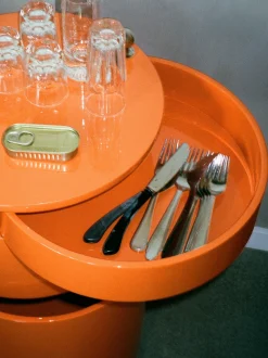 Contenitore a rotelle tondo Barboy, design Verner Panton