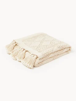 Coperta lavorata a maglia con nappe Sarah