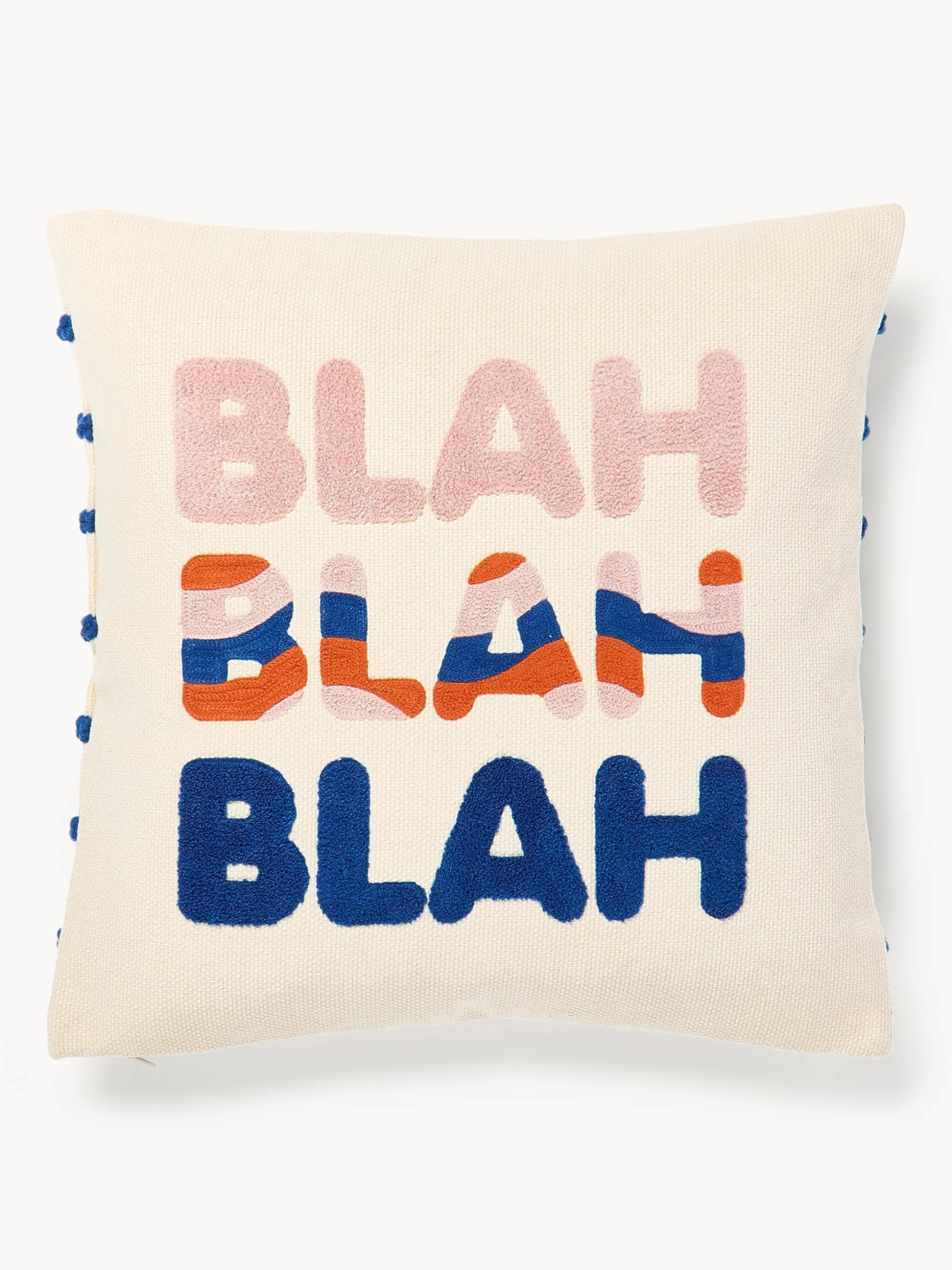 Copricuscino reversibile con scritta ricamata Blah Blah