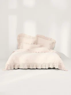 Copripiumino in cotone percalle lavato con volant Louane