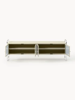 Credenza bassa in metallo con frontale in vetro Robyn