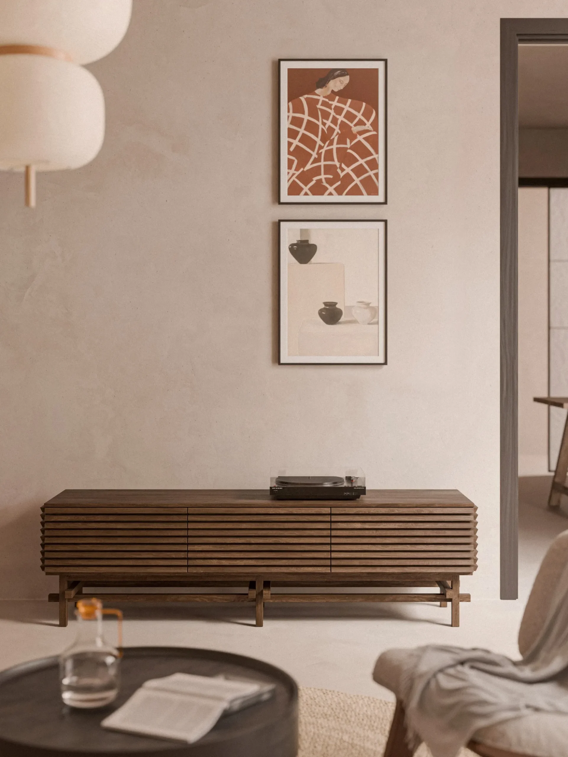 Credenza bassa piccola in legno di quercia Pierce