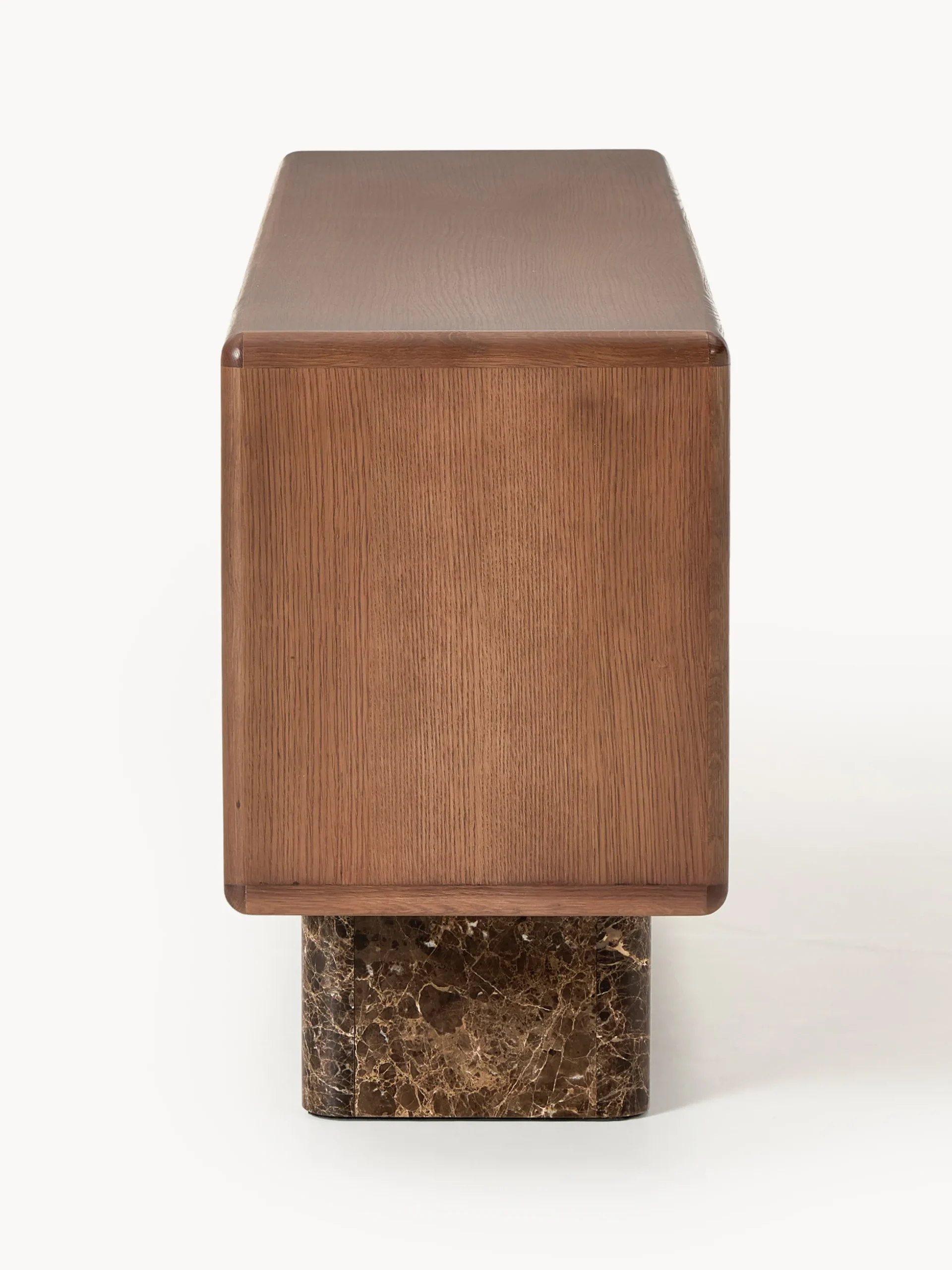 Credenza in legno con gambe in marmo Emperador Tundra