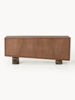 Credenza in legno con gambe in marmo Emperador Tundra