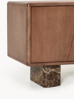 Credenza in legno con gambe in marmo Emperador Tundra
