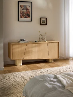 Credenza in legno con gambe in travertino Tundra