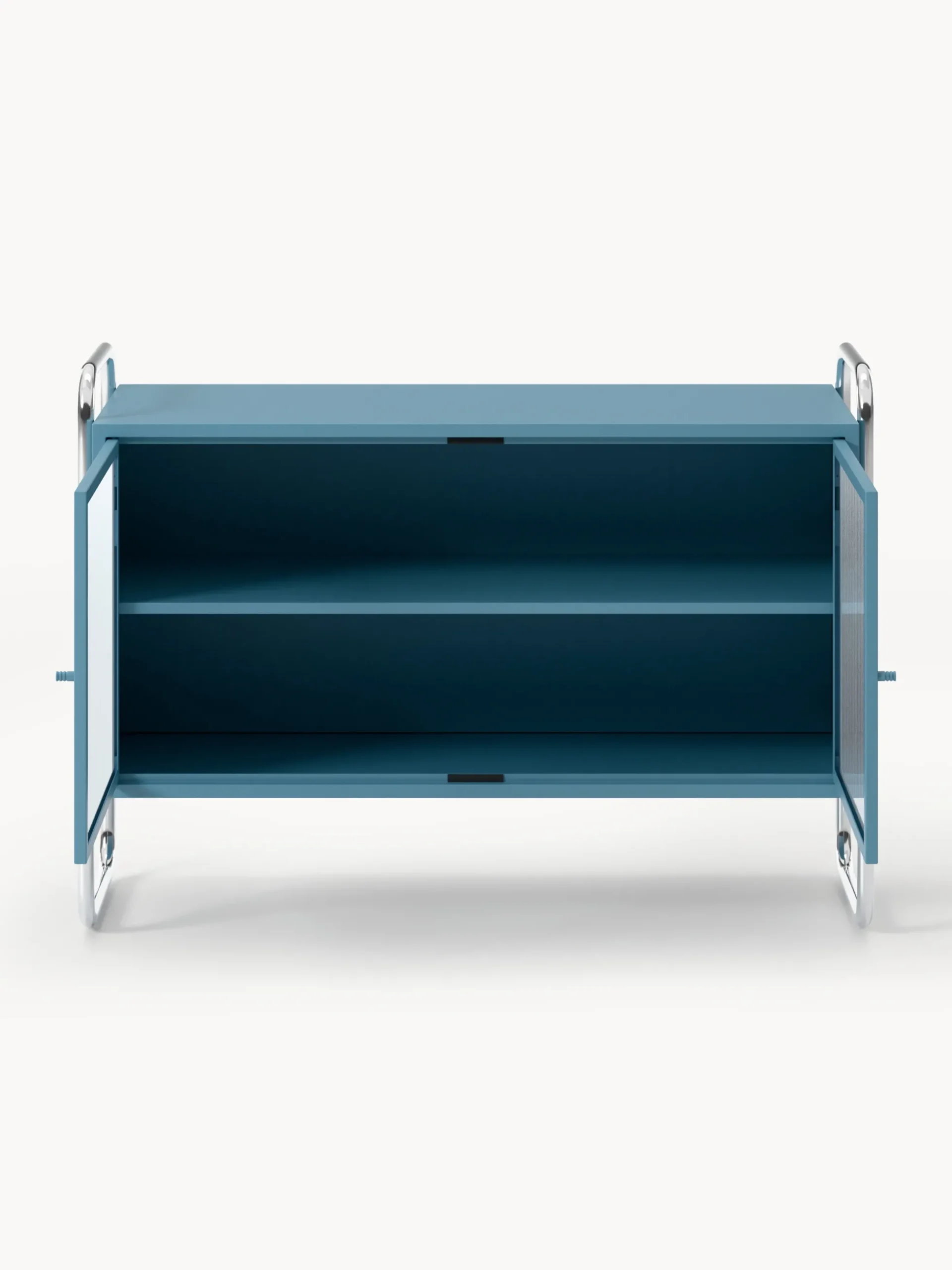 Credenza in metallo con frontale in vetro Robyn