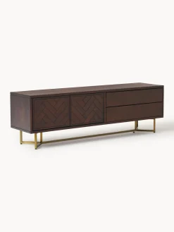 Credenza bassa in legno di mango con motivo a spina di pesce Luca