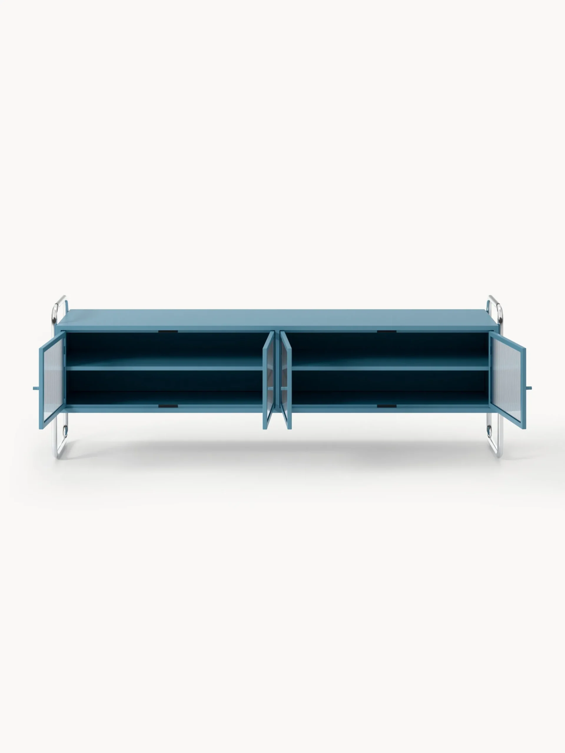 Credenza bassa in metallo con frontale in vetro Robyn