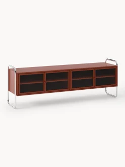 Credenza bassa in metallo con frontale in vetro Robyn