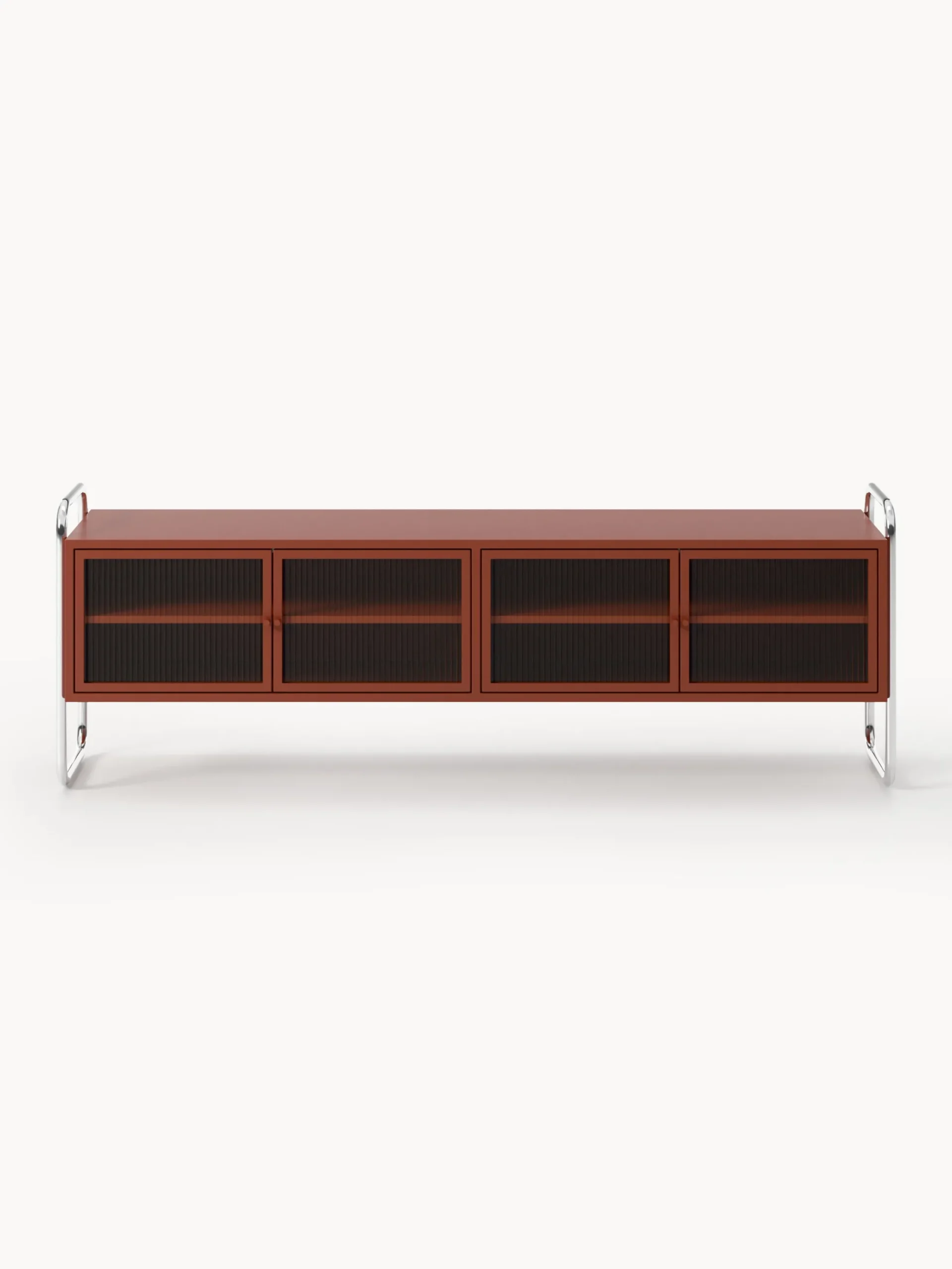 Credenza bassa in metallo con frontale in vetro Robyn