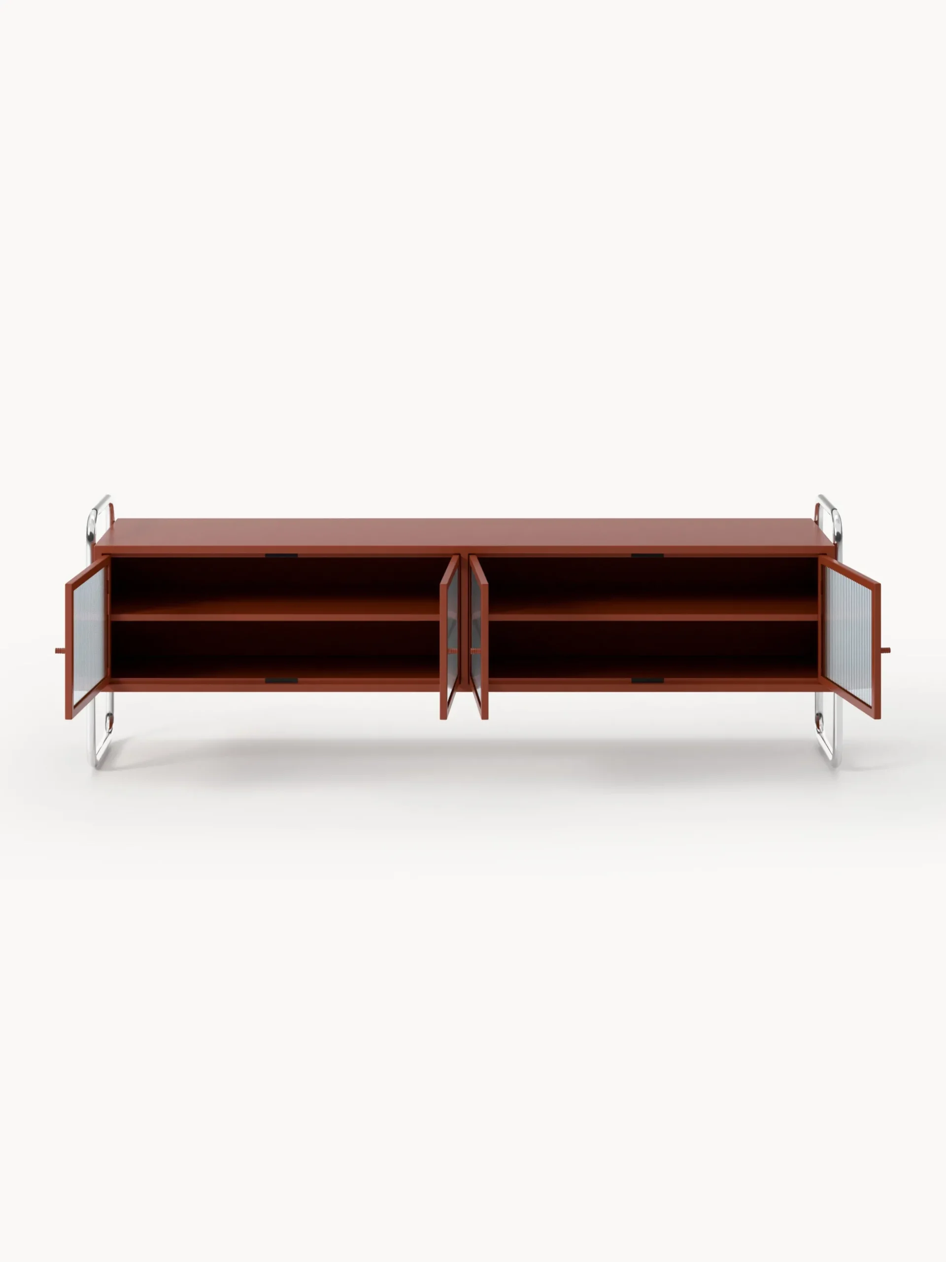 Credenza bassa in metallo con frontale in vetro Robyn