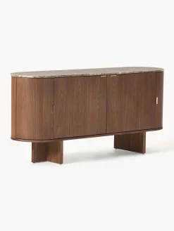 Credenza in legno con angoli arrotondati e piano in marmo Zumi