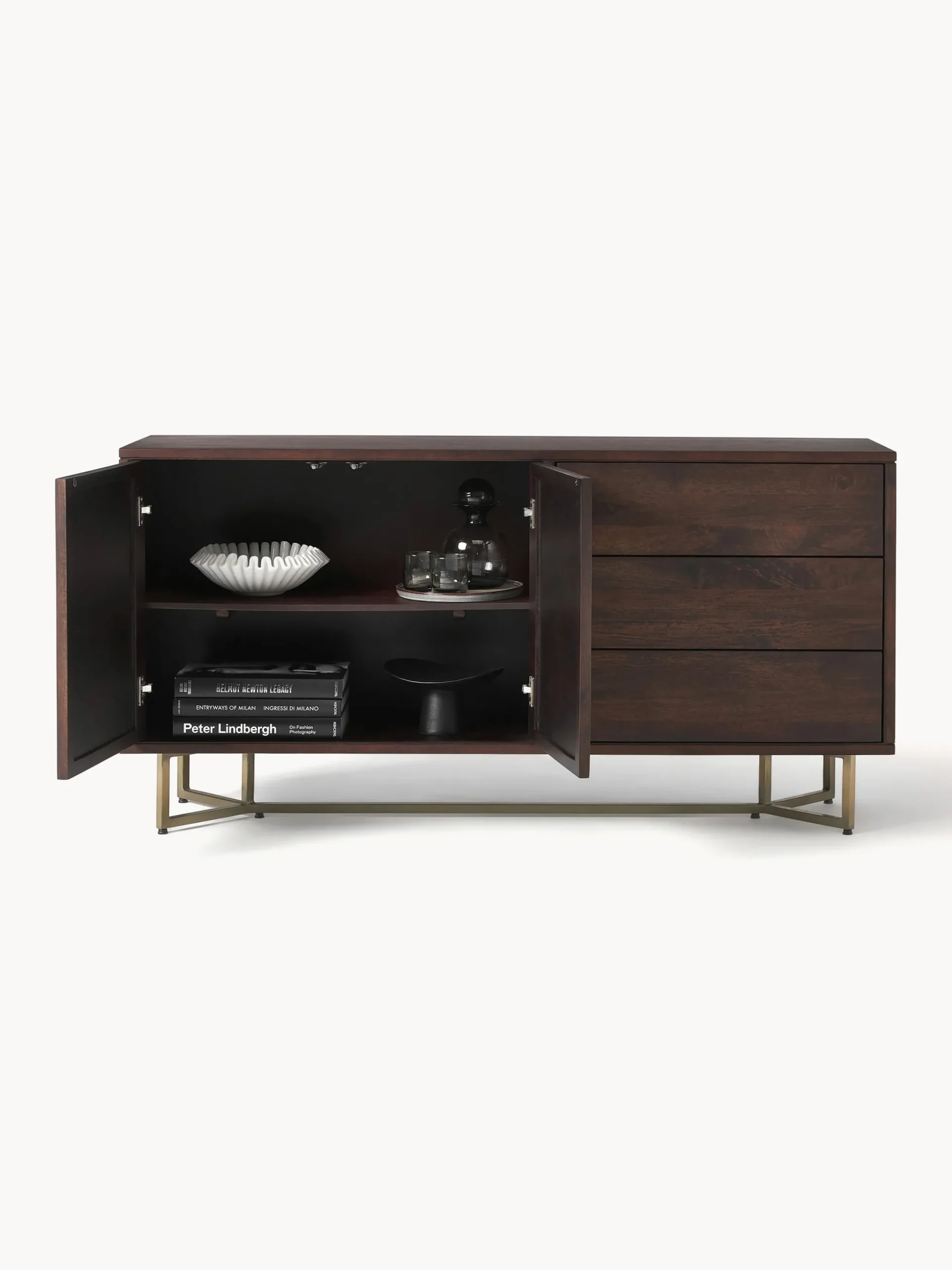 Credenza in legno di mango con motivo spina di pesce Luca
